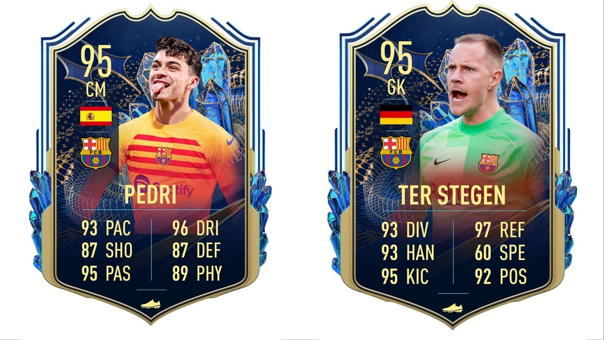 Both Ter Stegen and Pedri&rsquo;s La Liga TOTS promo could be pro-meta in FIFA 23 (Images via Twitter/FIFA 23 News)