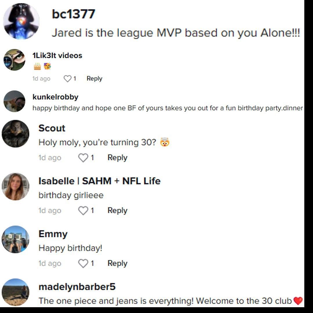 The comments on Christen Harper&#039;s latest TikTok included Birthday messages and well wishes to Jared Goff.