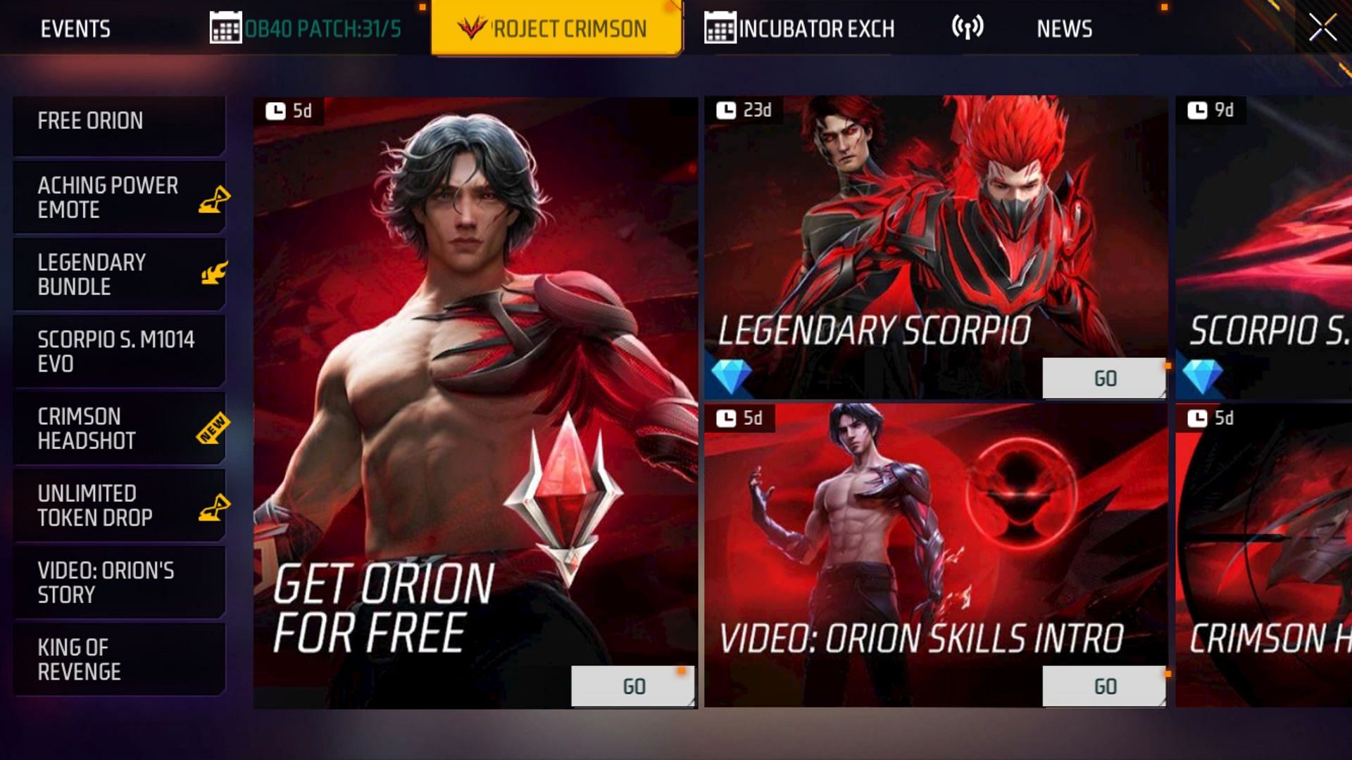 Select Crimson Headshot and then press the claim button to receive the rewards (Image via Garena)