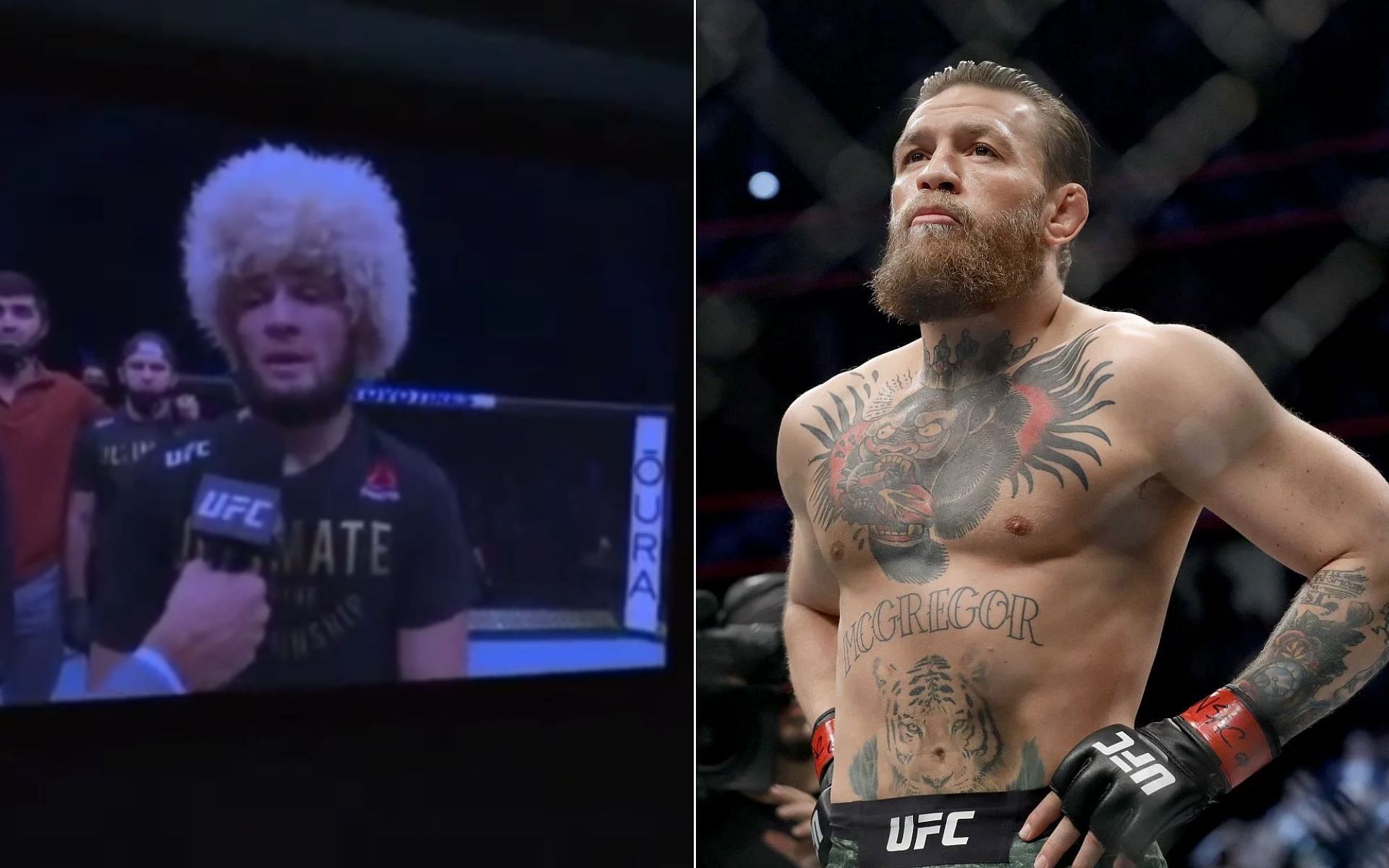 Khabib Nurmagomedov retiring [Left], and Conor McGregor [Right] [Photo credit: @hollymma - Instagram]