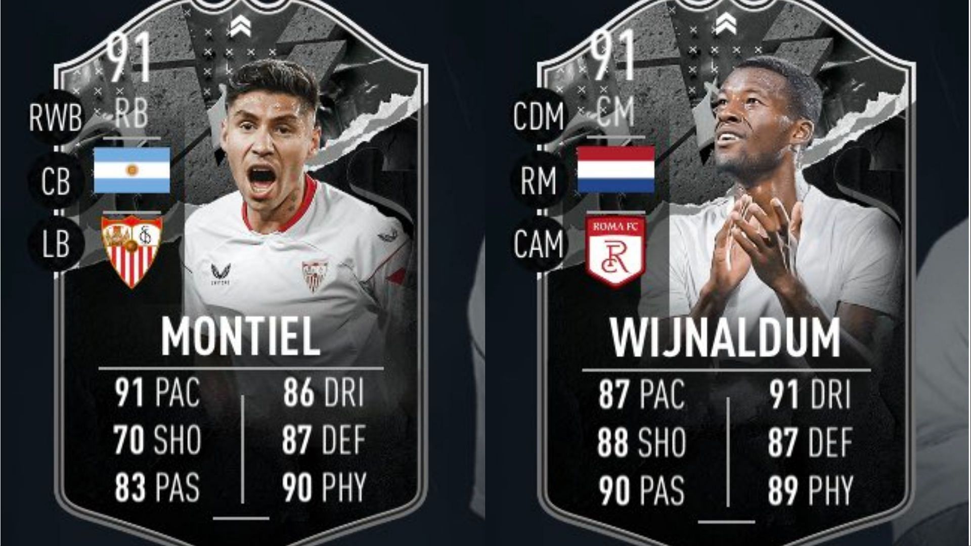 The new Gonzalo Montiel and Georginio Wijnaldum Showdown SBC will be a fun challenge for many FIFA 23 players (Images via EA Sports)