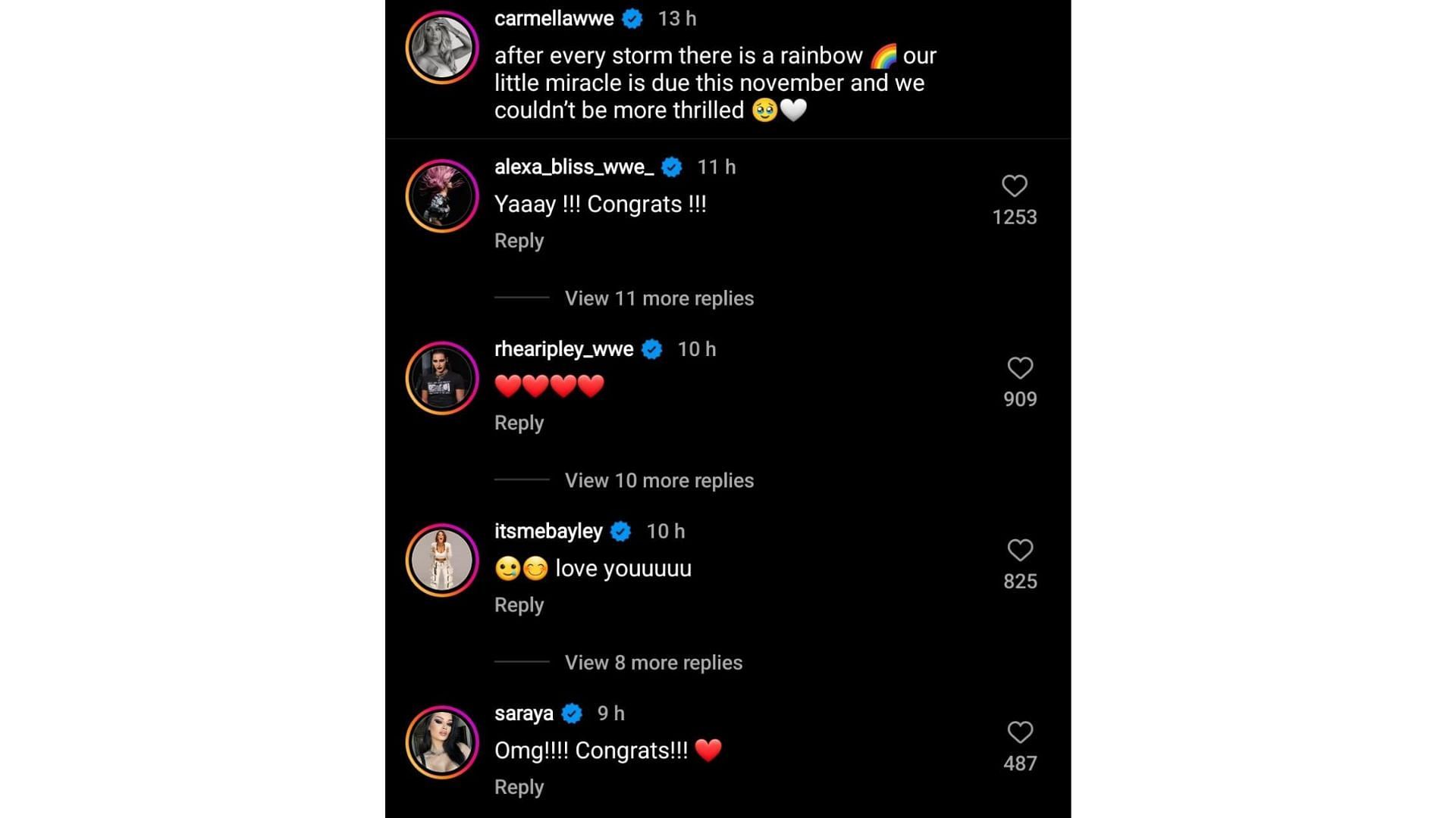 Saraya congratulated Carmella and Corey Graves on the announcement of their pregnancy.