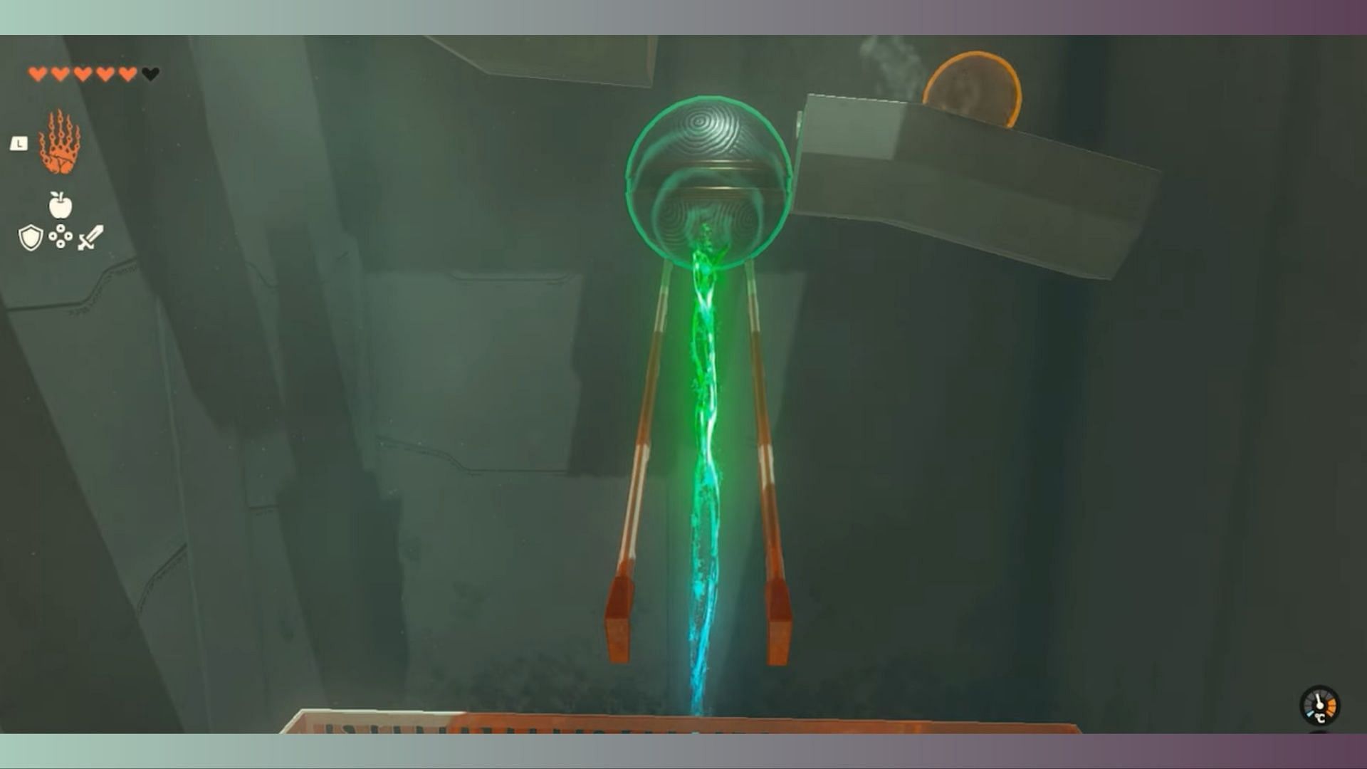 Place the big ball on the metal railing using Ultrahand (Image via Nintendo)