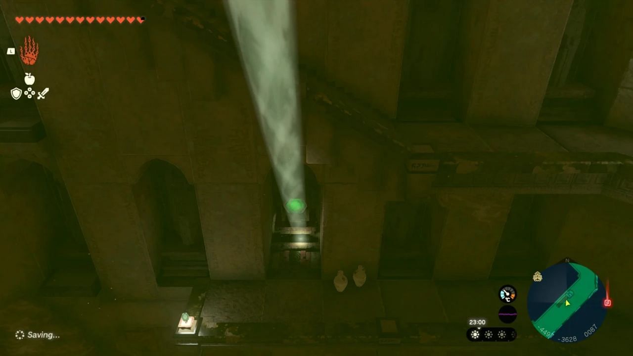 Point light beam at the statue below (Image via Nintendo)