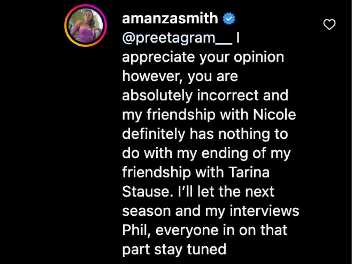 Amanza Smith opens up about blocking Stause (Image via Instagram/@amanzasmith)