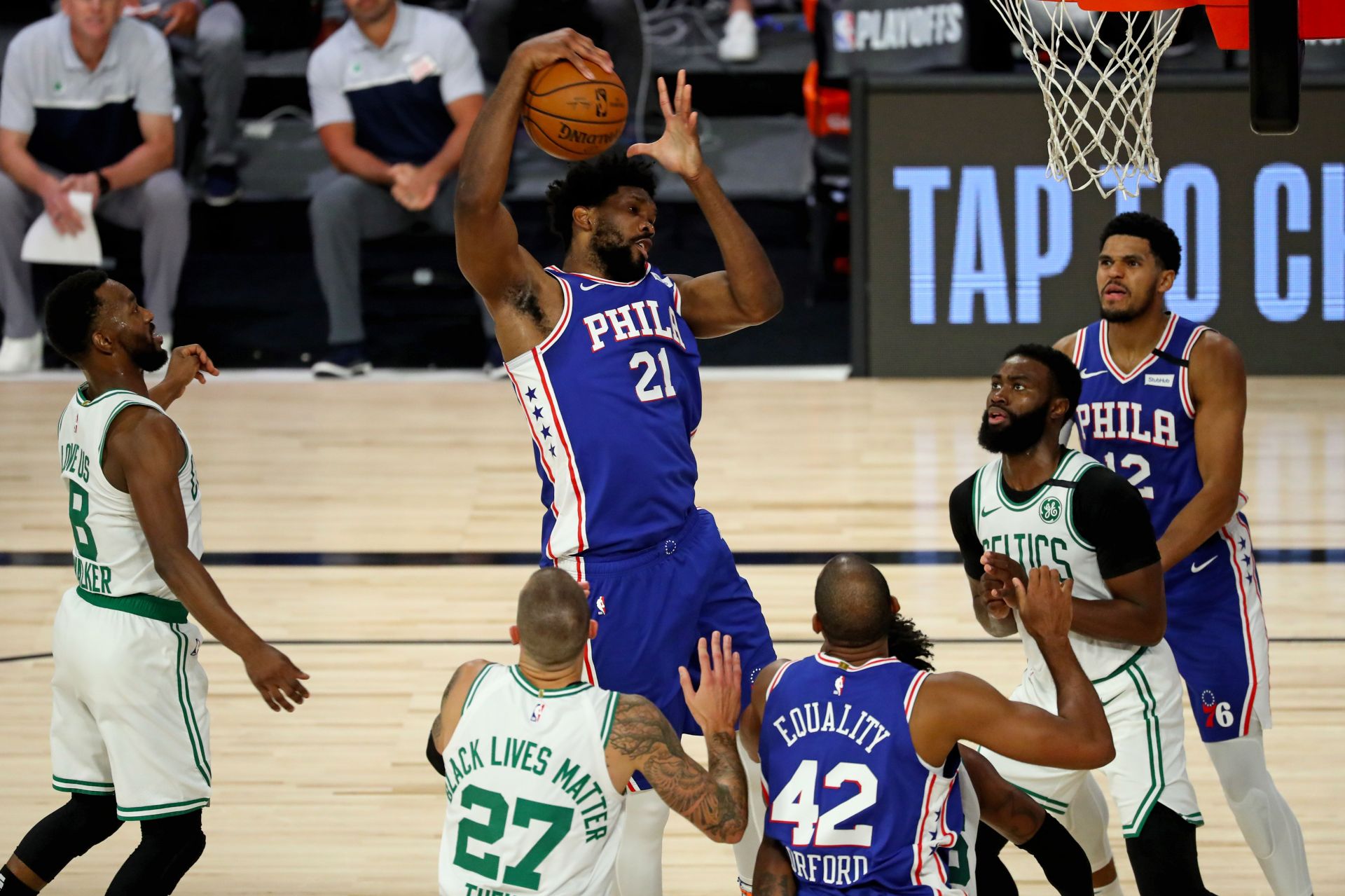 Embiid has averaged 36.8 points per game against Boston this season (Image via Getty Images)