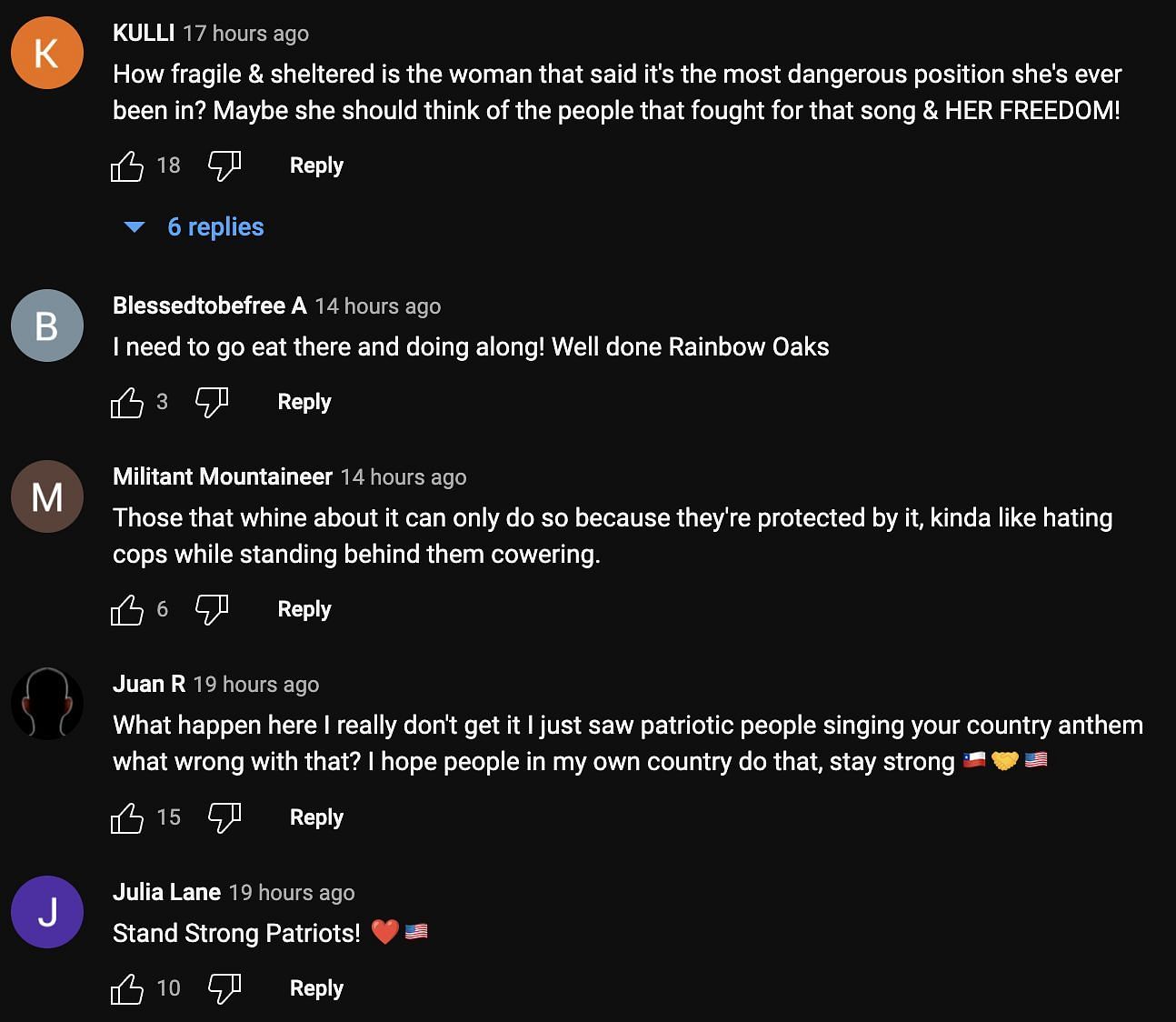 Social media users come in support of a restaurant in California for playing the national anthem (Image via YouTube)