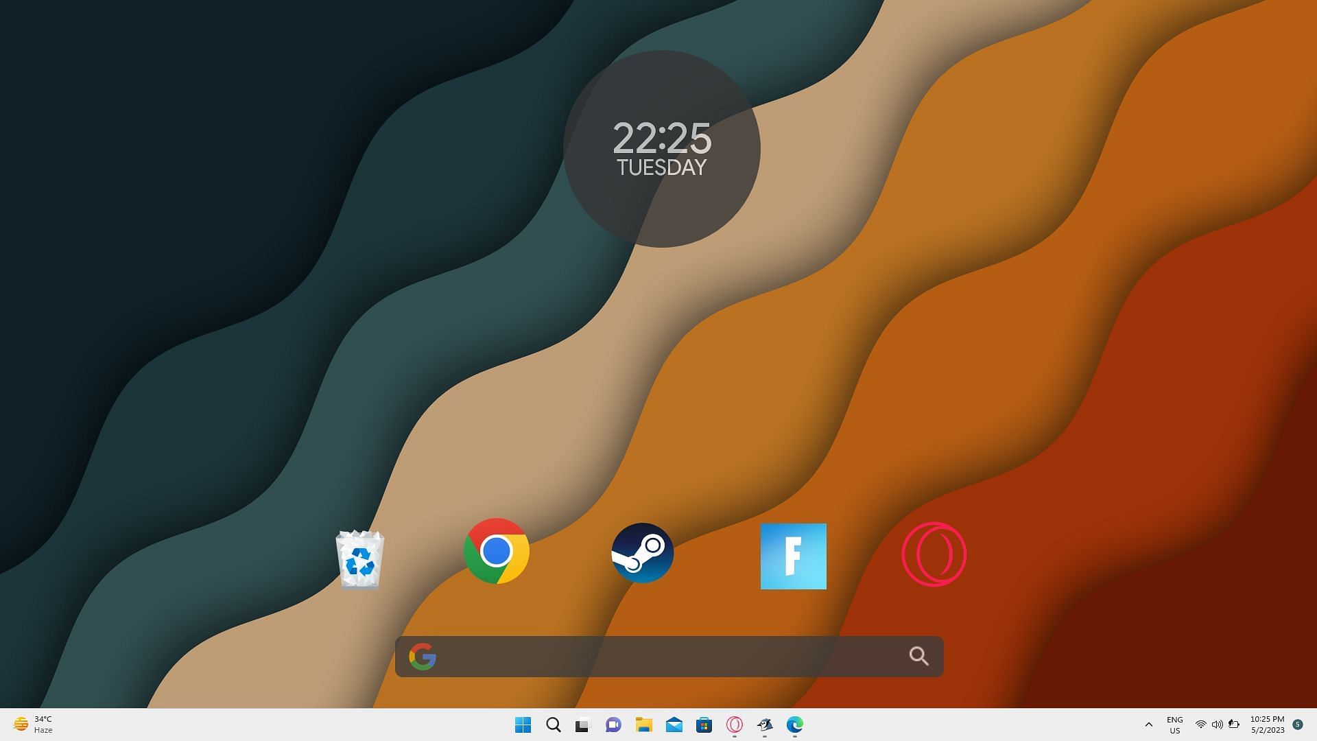 A minimalist Windows 11 desktop setup with a Google search bar (Image via Sportskeeda)
