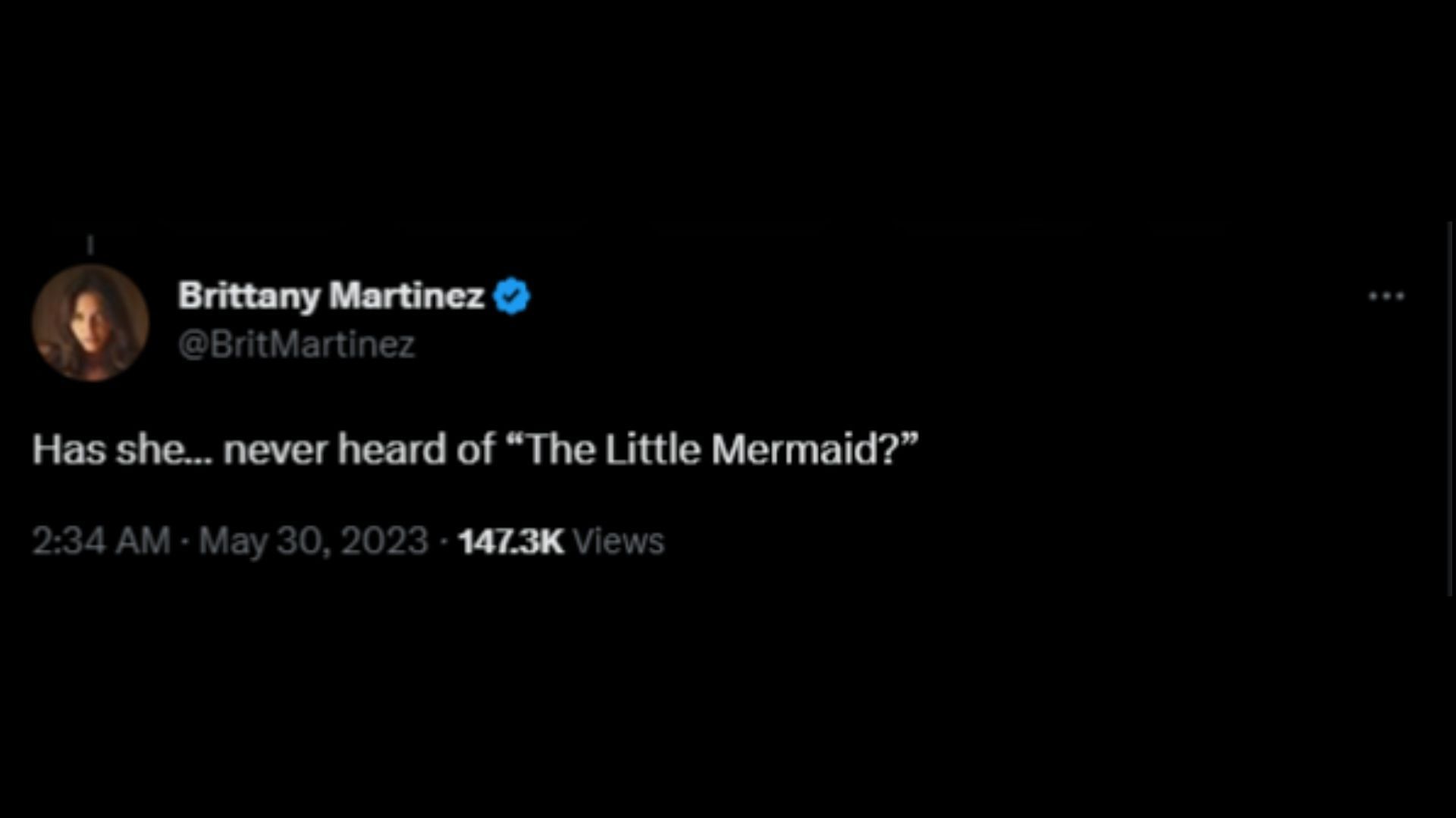 Screenshot of a Twitter user remarking on Faith&#039;s tweet on The Little Mermaid. (Photo via @PopCrave/Twitter)