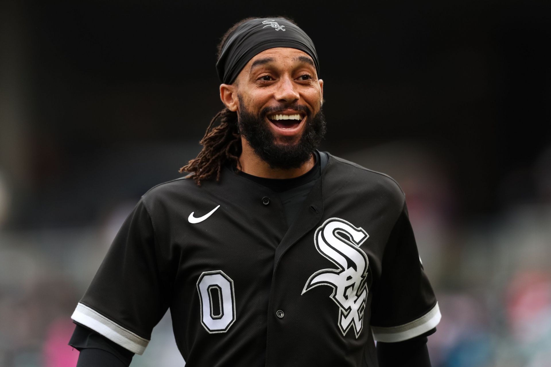 Billy Hamilton #0 of the Chicago White Sox reacts to the dugout in the eighth inning of the game against the Minnesota Twins