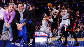 Roger Federer and wife Mirka attend New York Knicks vs Miami Heat game at Madison Square Garden