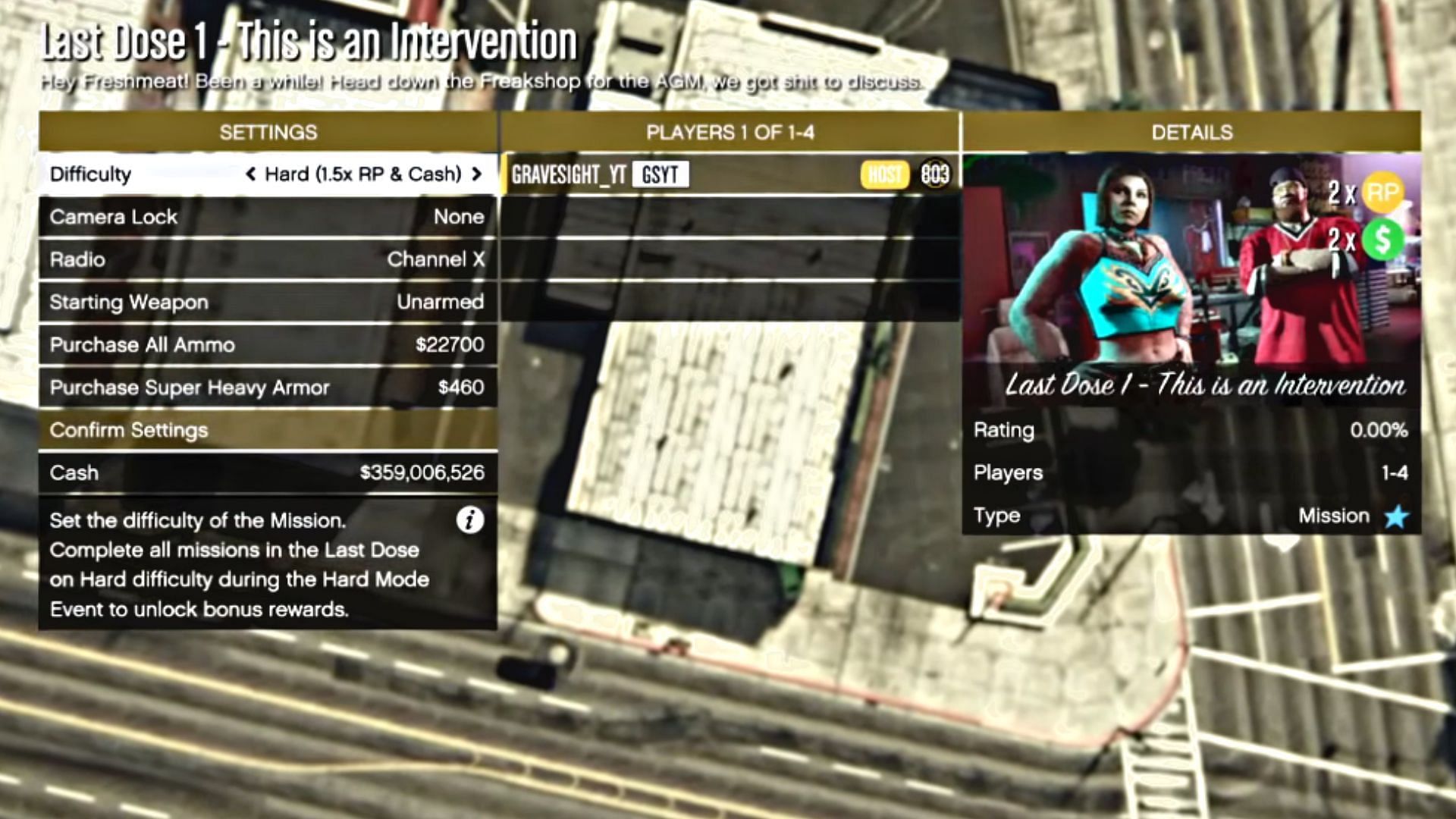 Pre-mission menu (Image via YouTube/GRAVESIGHT GTA)