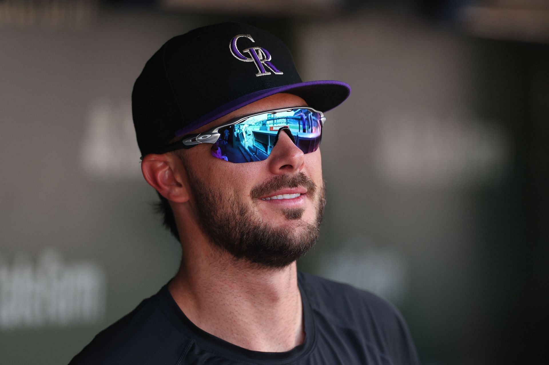 Kris Bryant of the Colorado Rockies looks on from the dugout against the Chicago Cubs at Wrigley Field on September 16, 2022 in Chicago, Illinois. (Photo by Michael Reaves/Getty Images)