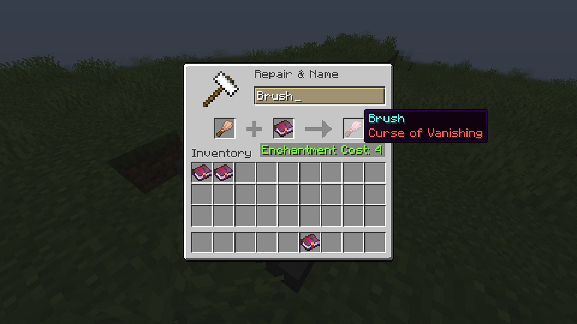 The Curse of Vanishing is a negative powerup that can vanish the brush too after the player dies in the Minecraft 1.20 update (Image via Mojang)