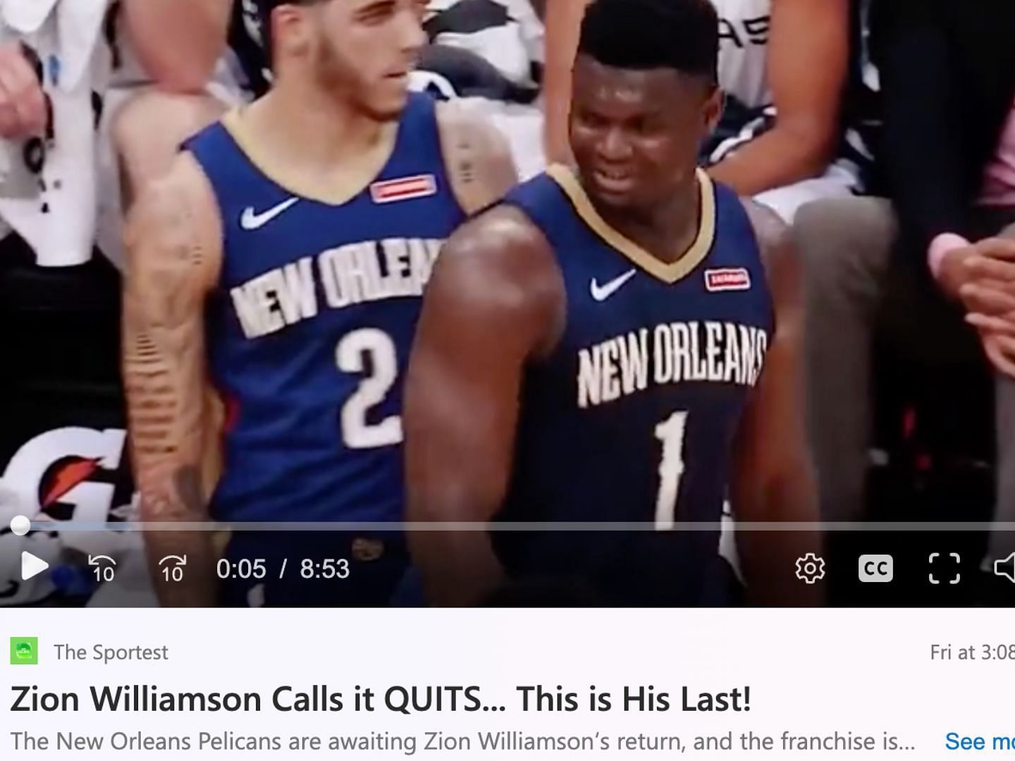 Snippet of the viral video suggesting Zion Williamson is quitting the NBA