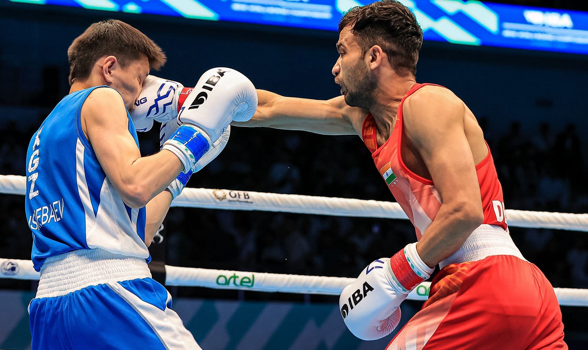 Deepak in action during his quarter-final bout on Wednesday