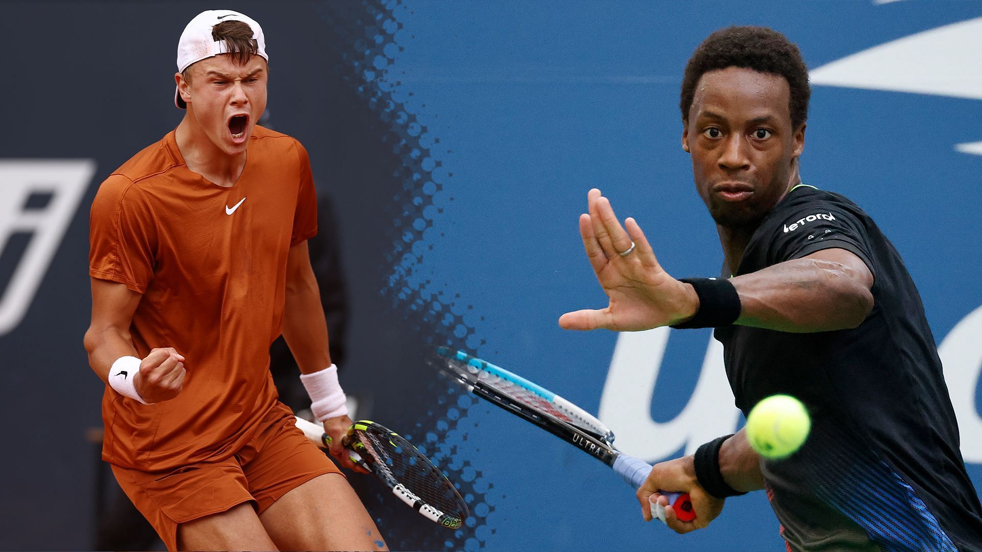 Holger Rune (L) and Gael Monfils (R)