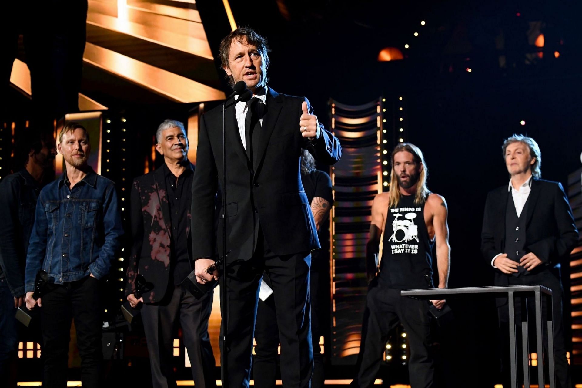 Foo Fighters at the 36th Annual Rock &amp; Roll Hall Of Fame Induction Ceremony at Rocket Mortgage Fieldhouse on October 30, 2021 in Cleveland, Ohio.(Image via Getty Images)