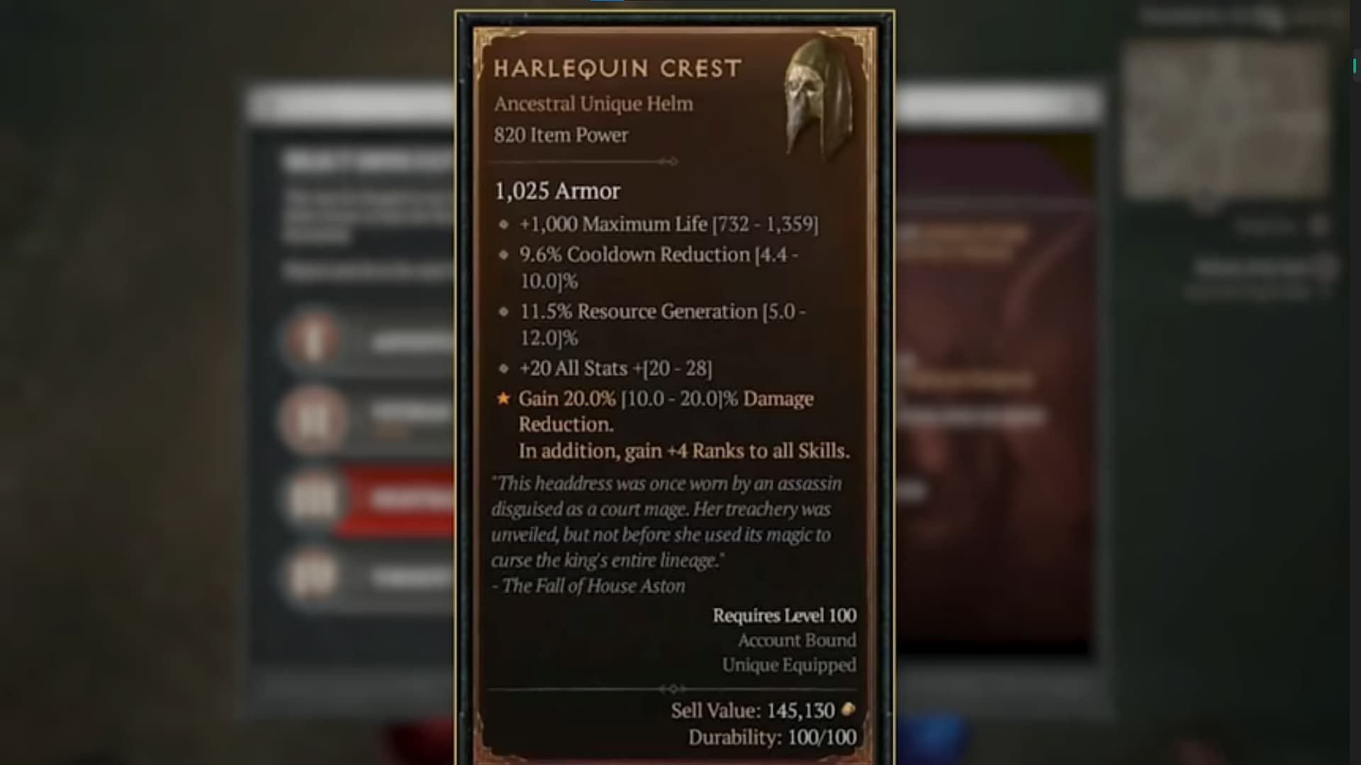 A Unique item in Diablo 4 (Image via Blizzard)