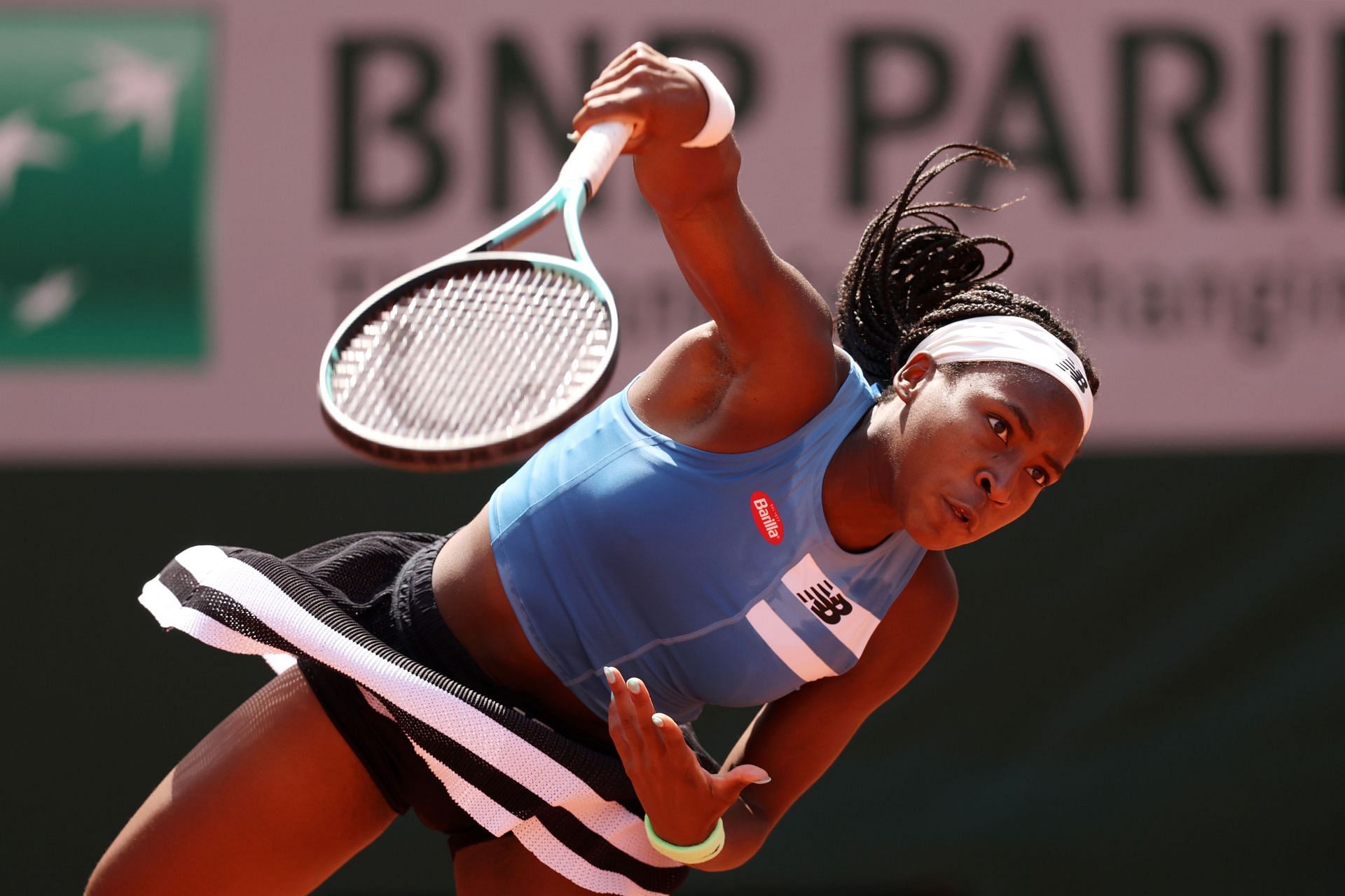 Coco Gauff in action at the 2023 French Open.