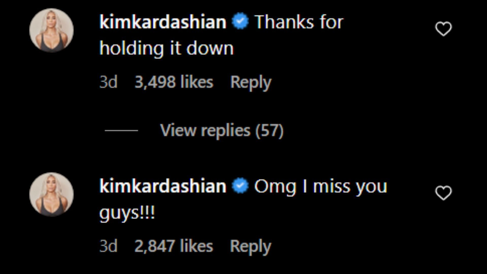 Kim Kardashian also commented on Khloe&#039;s latest Instagram post (Image via Instagram / @khloekardashian)