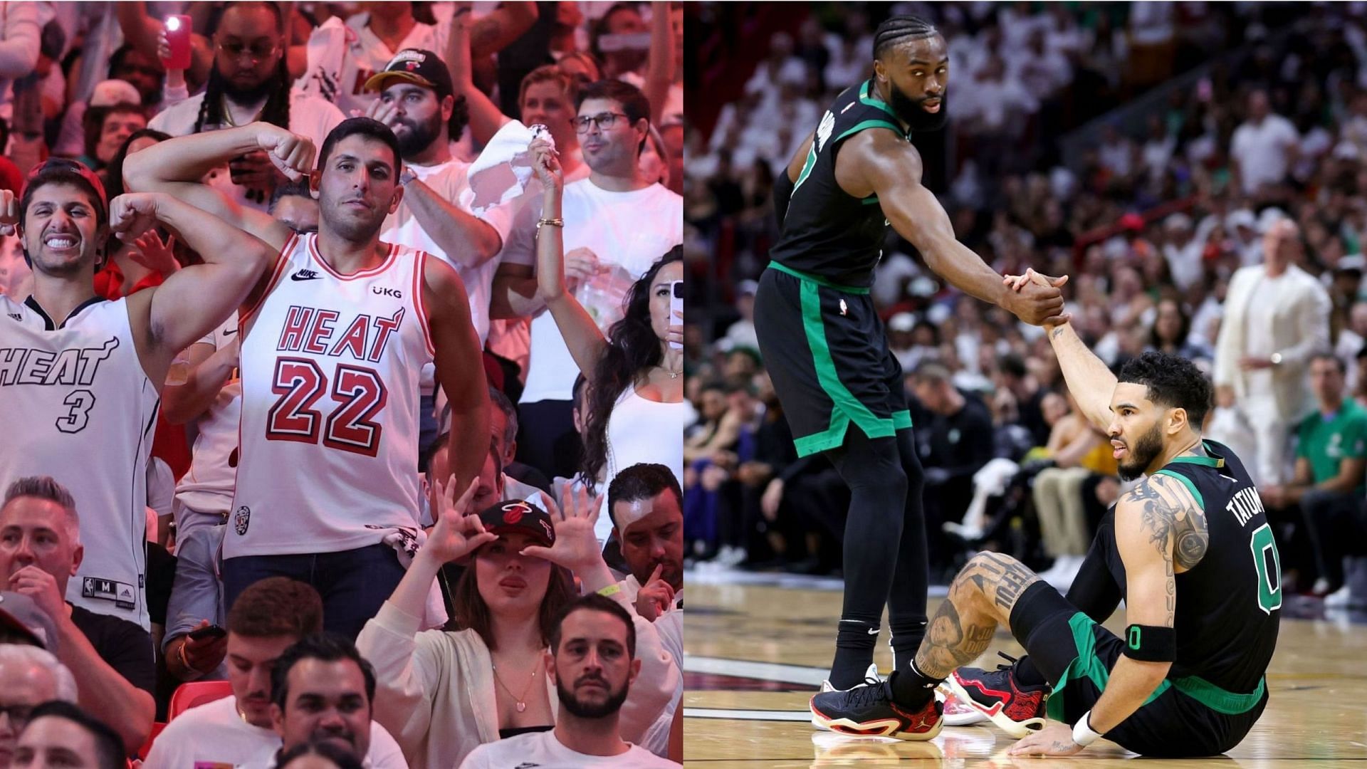 Miami Heat fans and the Boston Celtics.