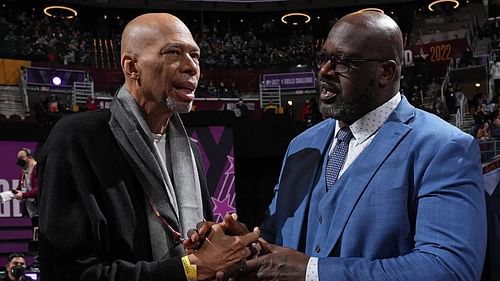 LA Lakers legends Kareem Abdul-Jabbar and Shaquille O'Neal