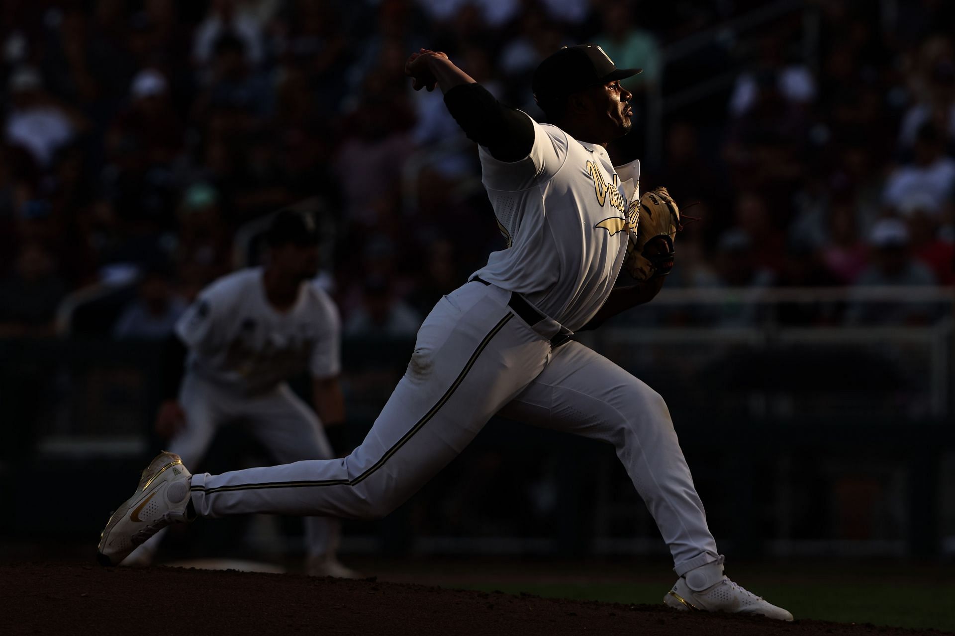 Kumar Rocker #80 of the Vanderbilt pitches against Mississippi St.