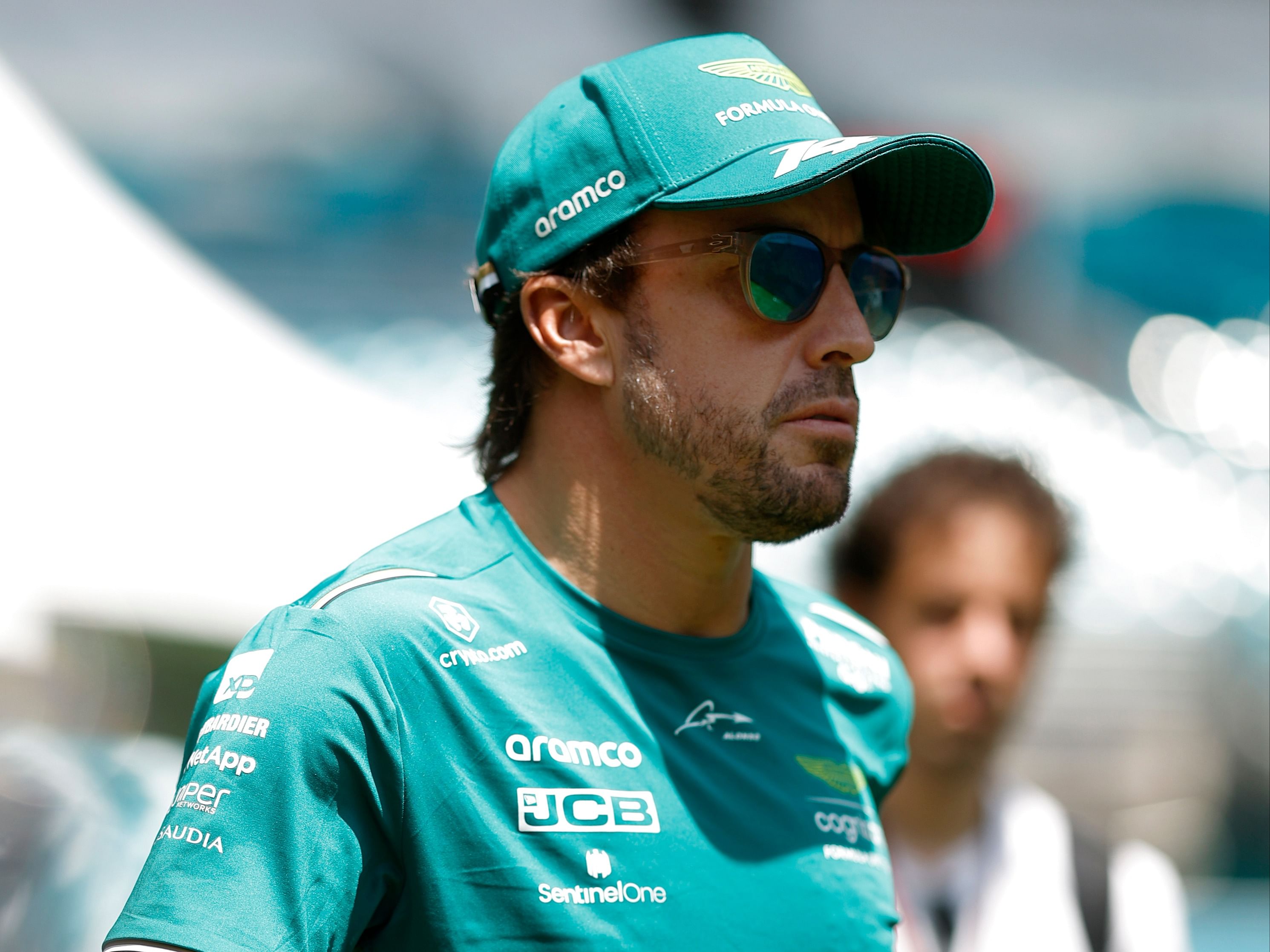 Fernando Alonso walks in the paddock prior to practice ahead of the 2023 F1 Miami Grand Prix. (Photo by Chris Graythen/Getty Images)