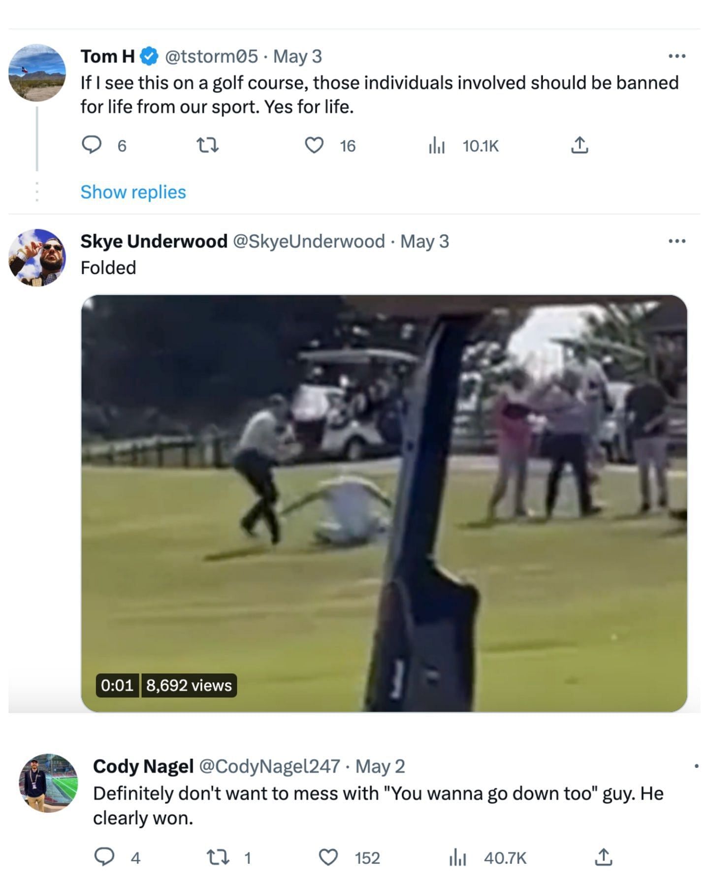 Video from the golf course stuns social media users as netizens were shocked to see the alleged altercation between former MMA fighters and civilians. (Image via Twitter)