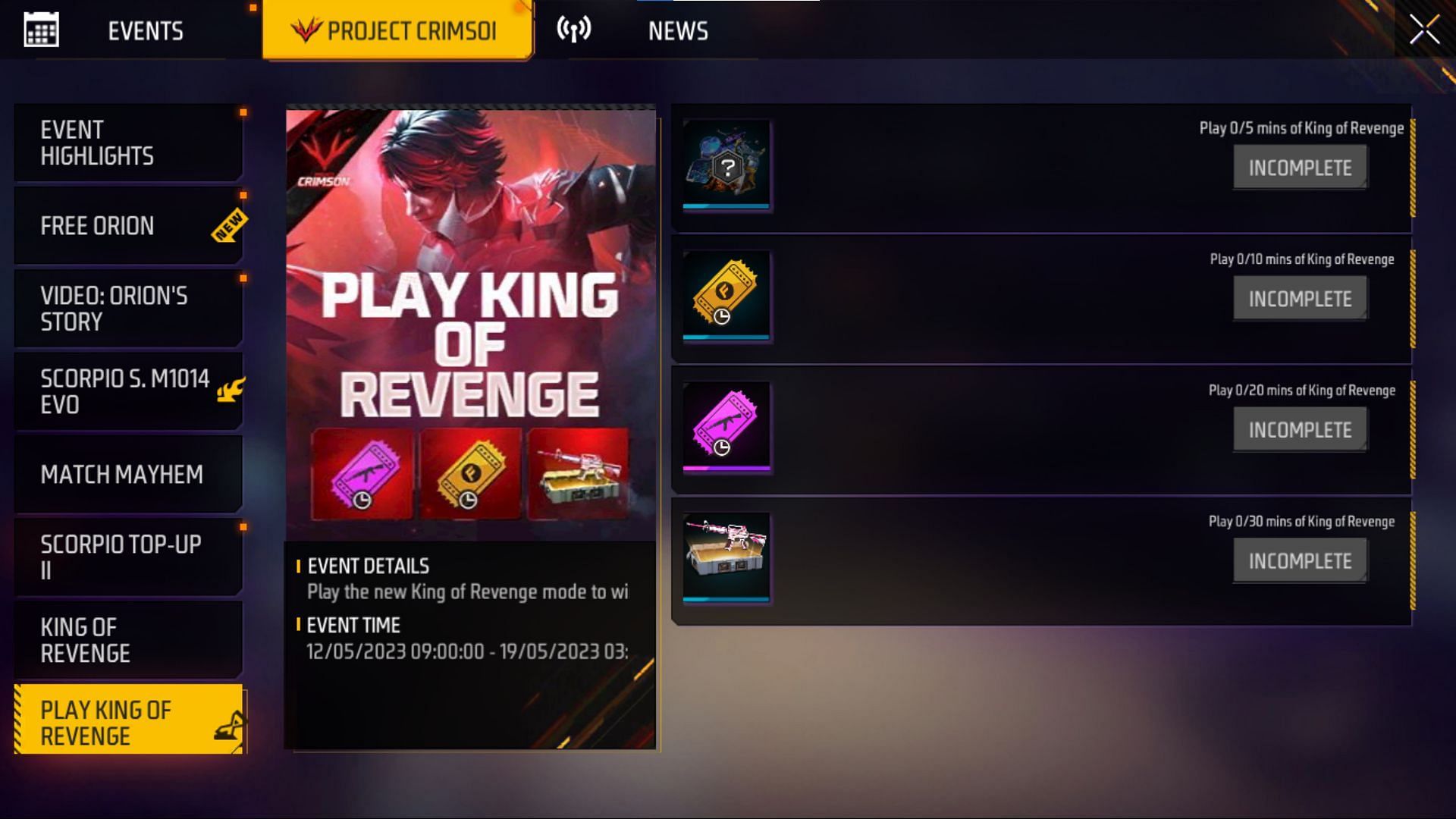 Play King of Revenge इवेंट (Image via Garena) 