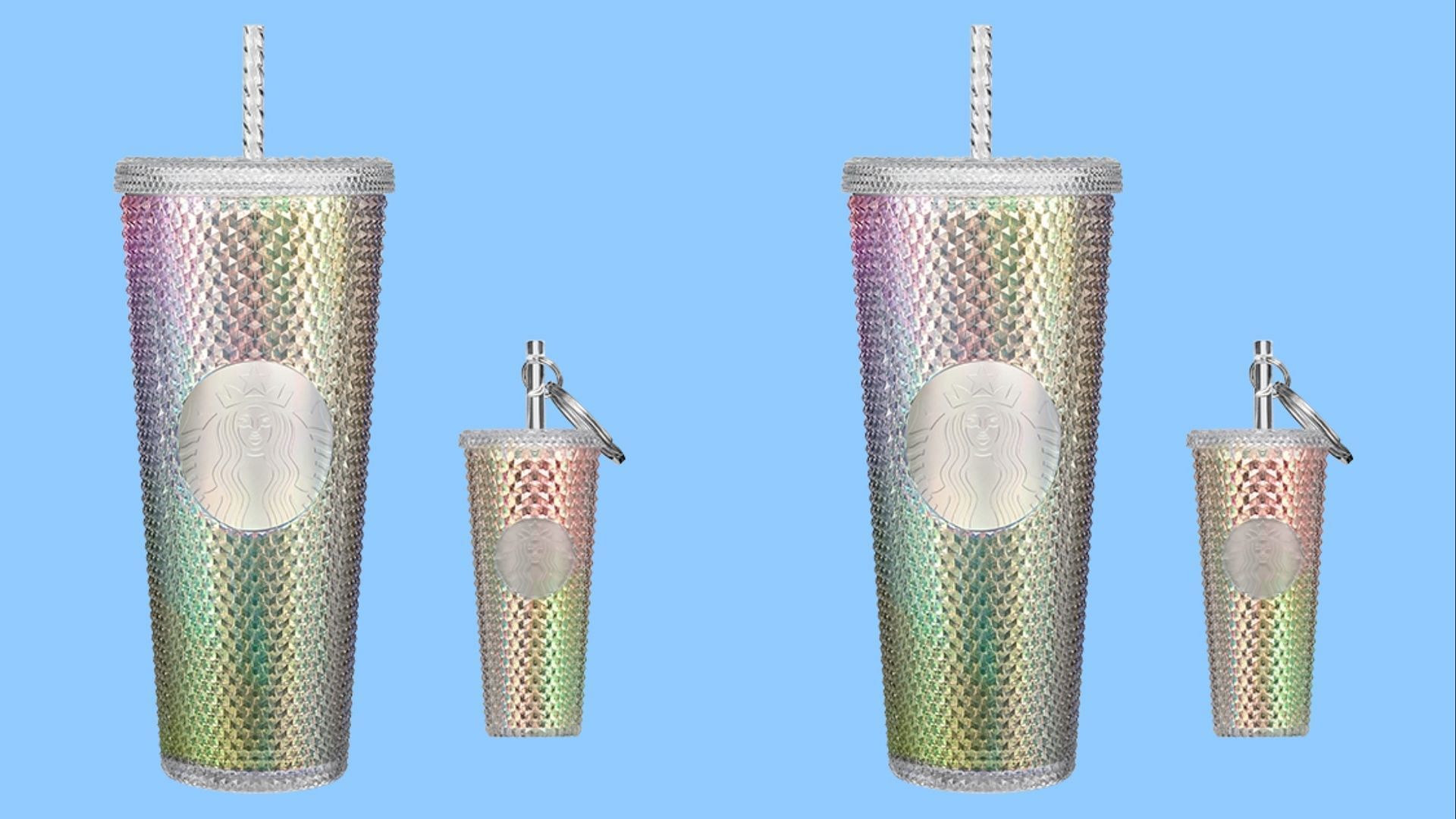 Iridescent Bling Cold Cup (24 oz) and Keychain (Image via Starbucks)