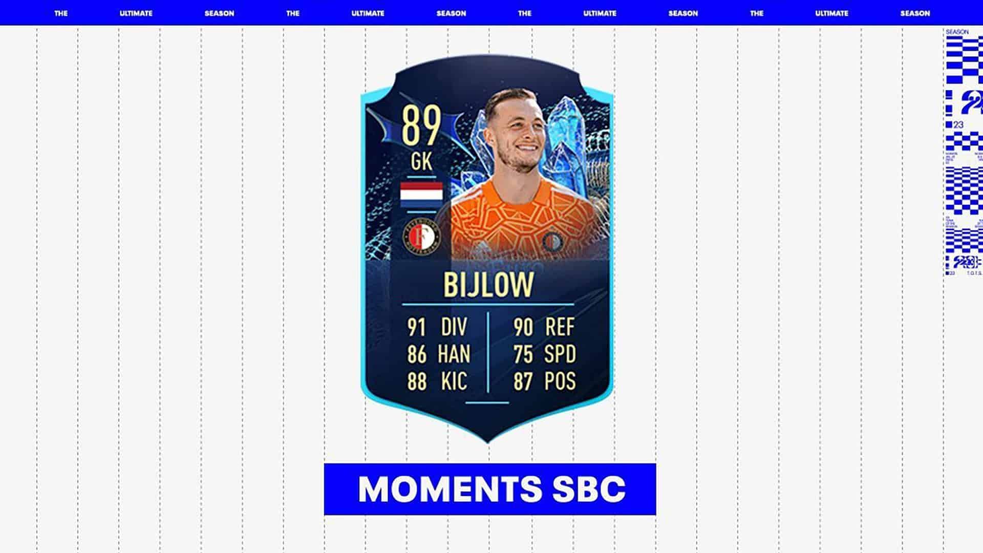 The Justin Bijlow TOTS Moments SBC is a bargain option available for all FIFA 23 players (image via EA Sports)