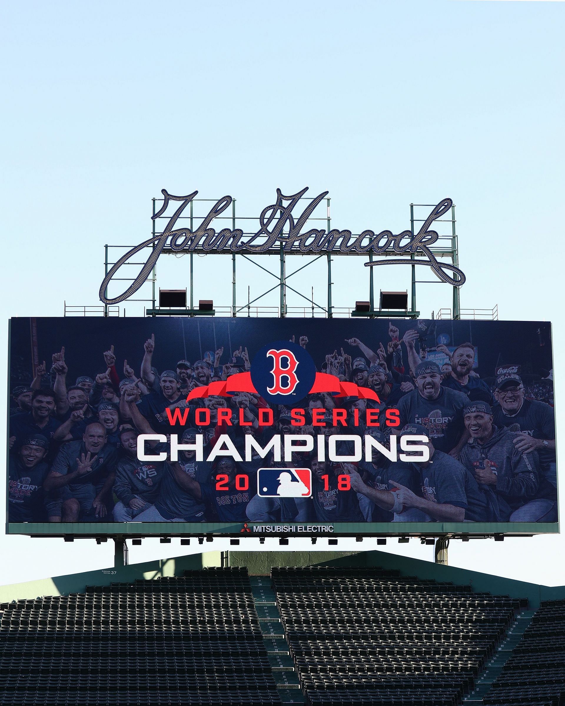 Boston Red Sox Victory Parade: BOSTON, MA - OCTOBER 31: World Series Champions 2018 Signage in the outfield before the Boston Red Sox Victory Parade at Fenway Park on October 31, 2018 in Boston, Massachusetts. (Photo by Omar Rawlings/Getty Images)