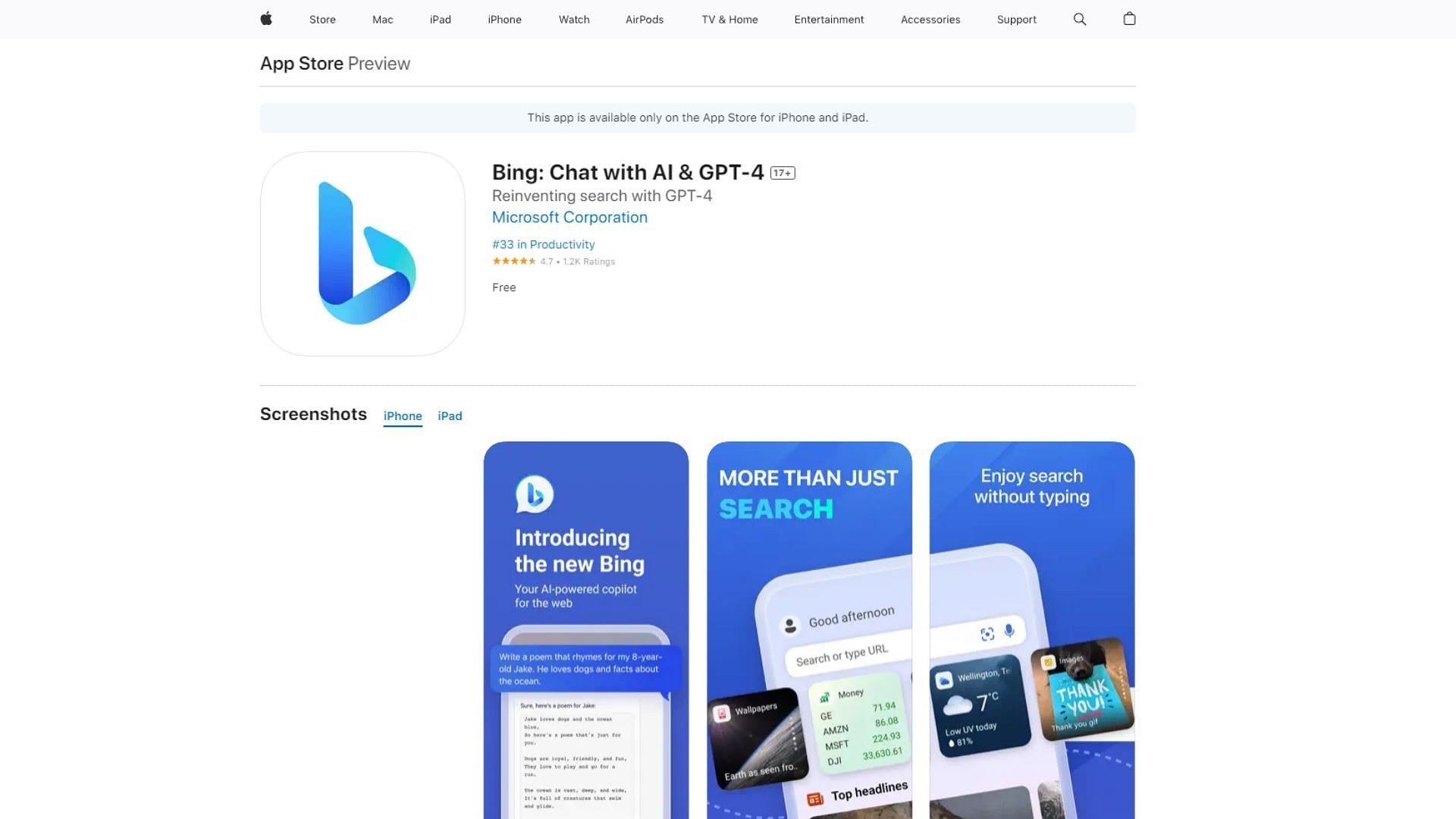 Bing AI with GPT-4 on iOS (Image via Sportskeeda)