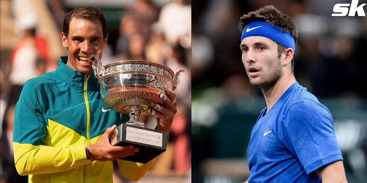 Rafael Nadal (L) and Corentin Moutet (R)