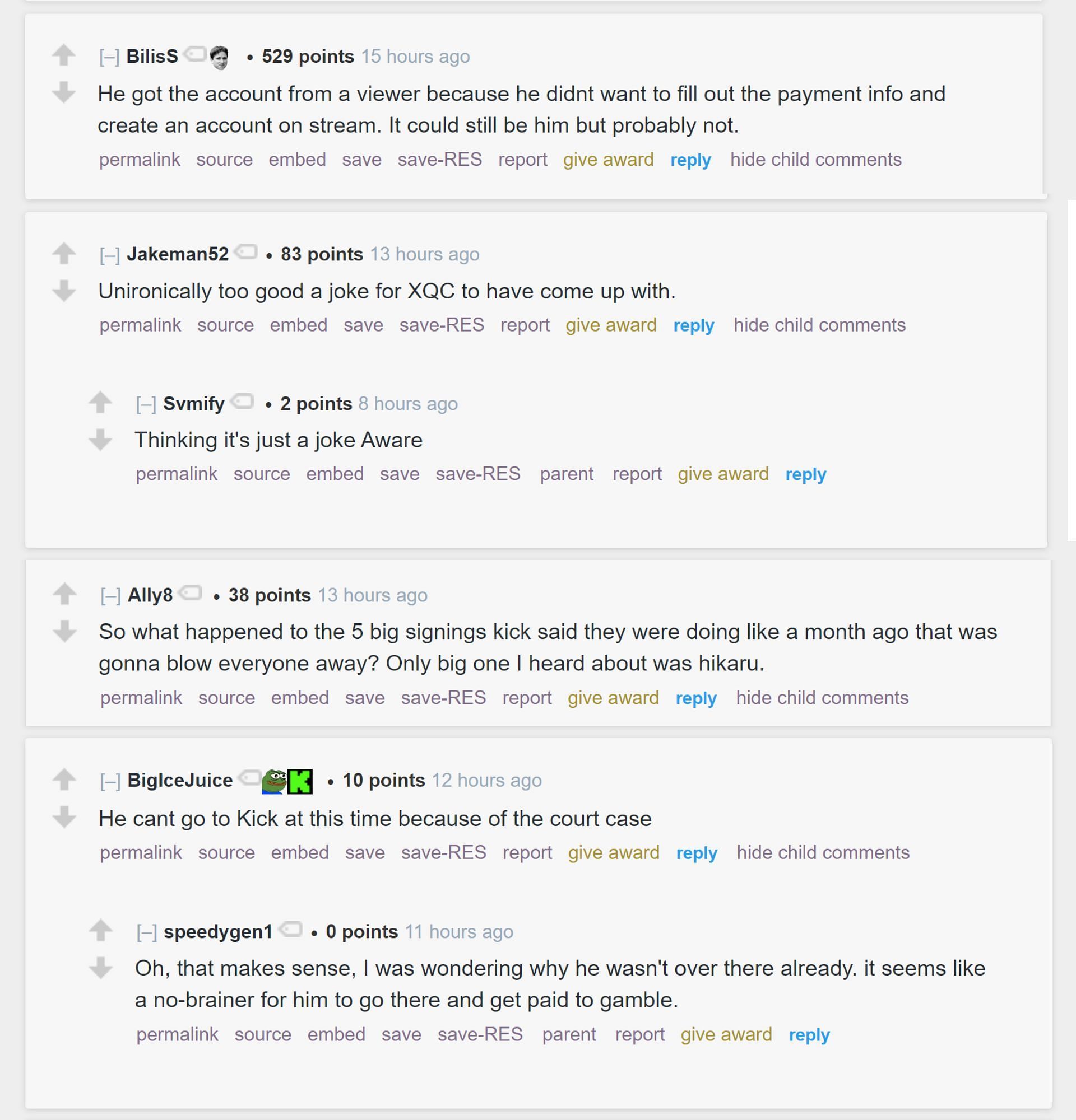 Reddit community sharing their thoughts on the streamer&#039;s clip (Image via r/LivestreamFail)