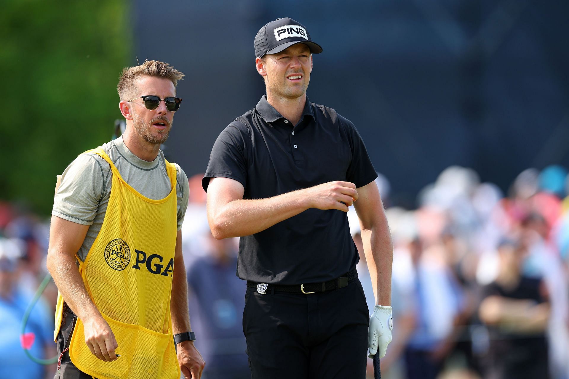 Victor Perez and his caddie, James Erkenbeck, at the 2023 PGA Championship - Final Round (Image via Getty).