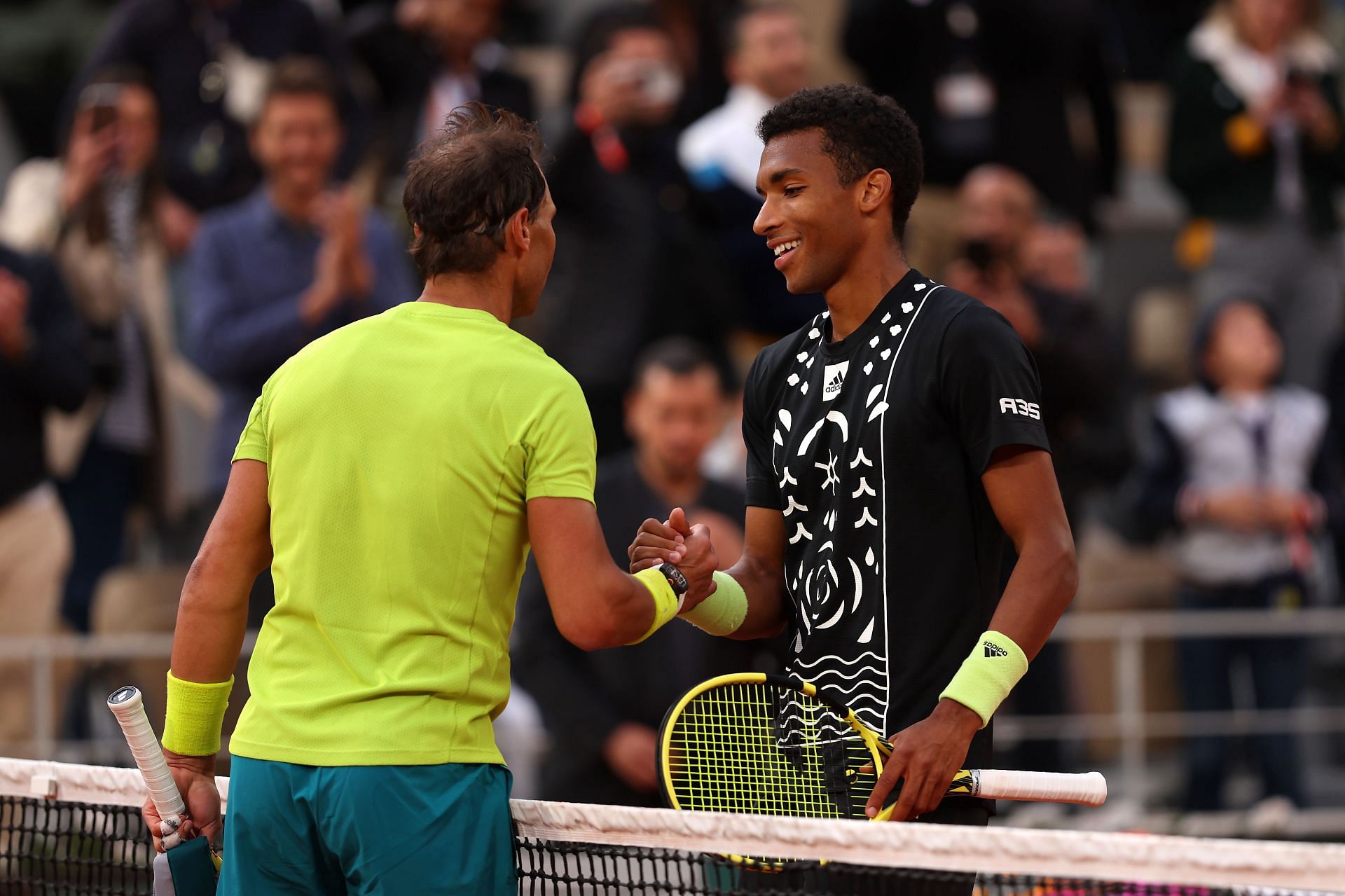 Rafael Nadal and Felix Auger-Aliassime after their match at the 2022 French Open