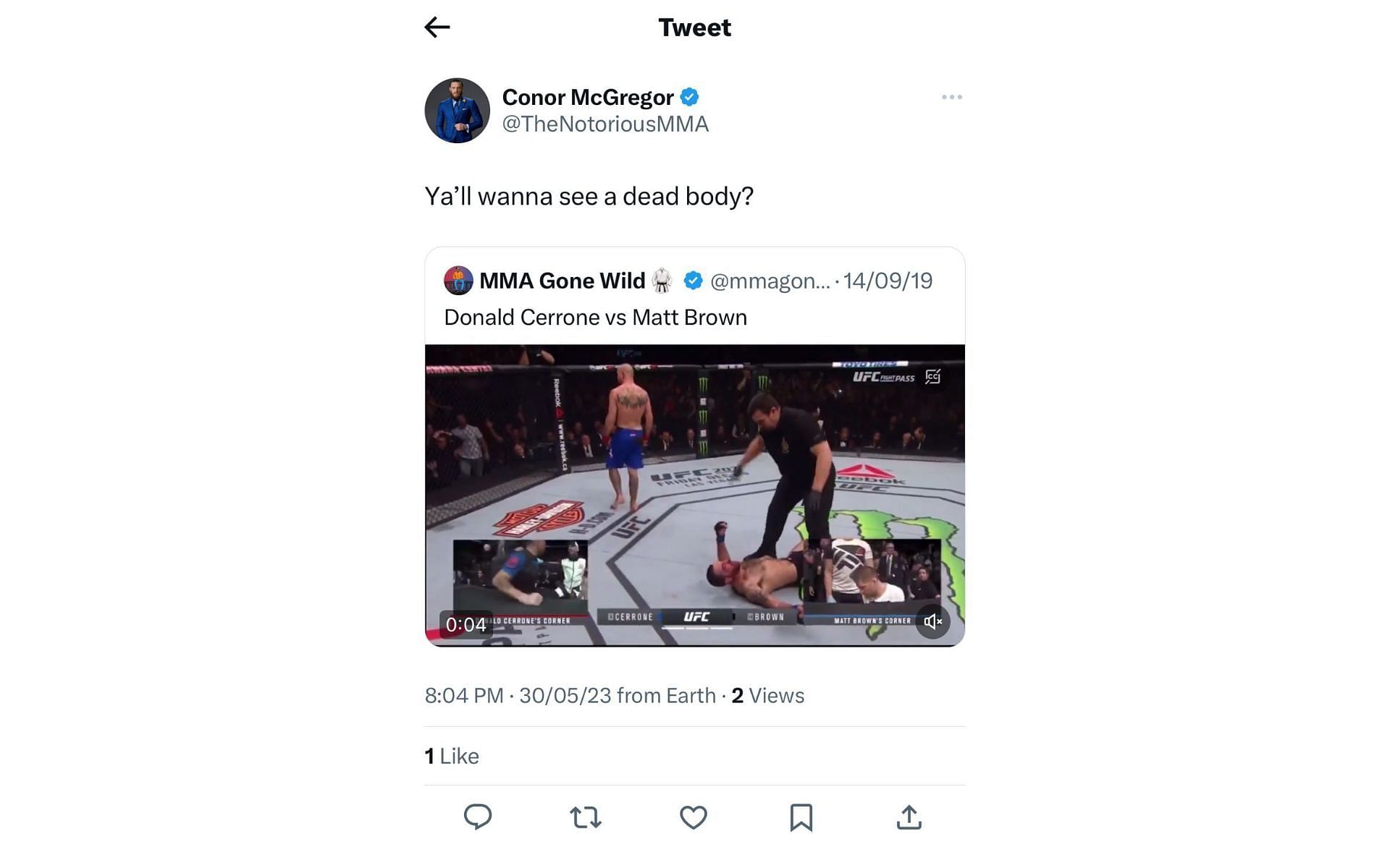 Conor McGregor&#039;s now-deleted tweet on Matt Brown
