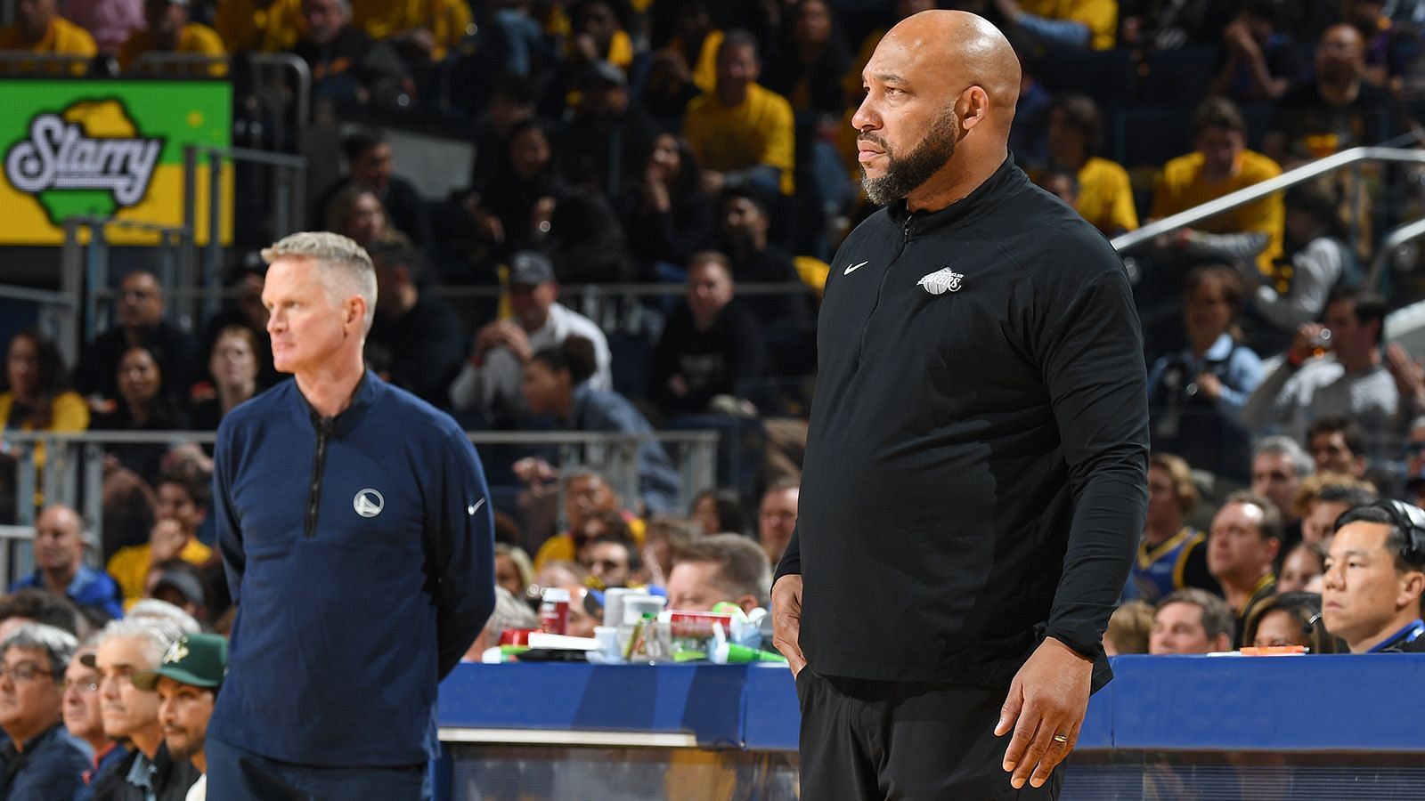 Golden State Warriors coach Steve Kerr and LA Lakers coach Darvin Ham