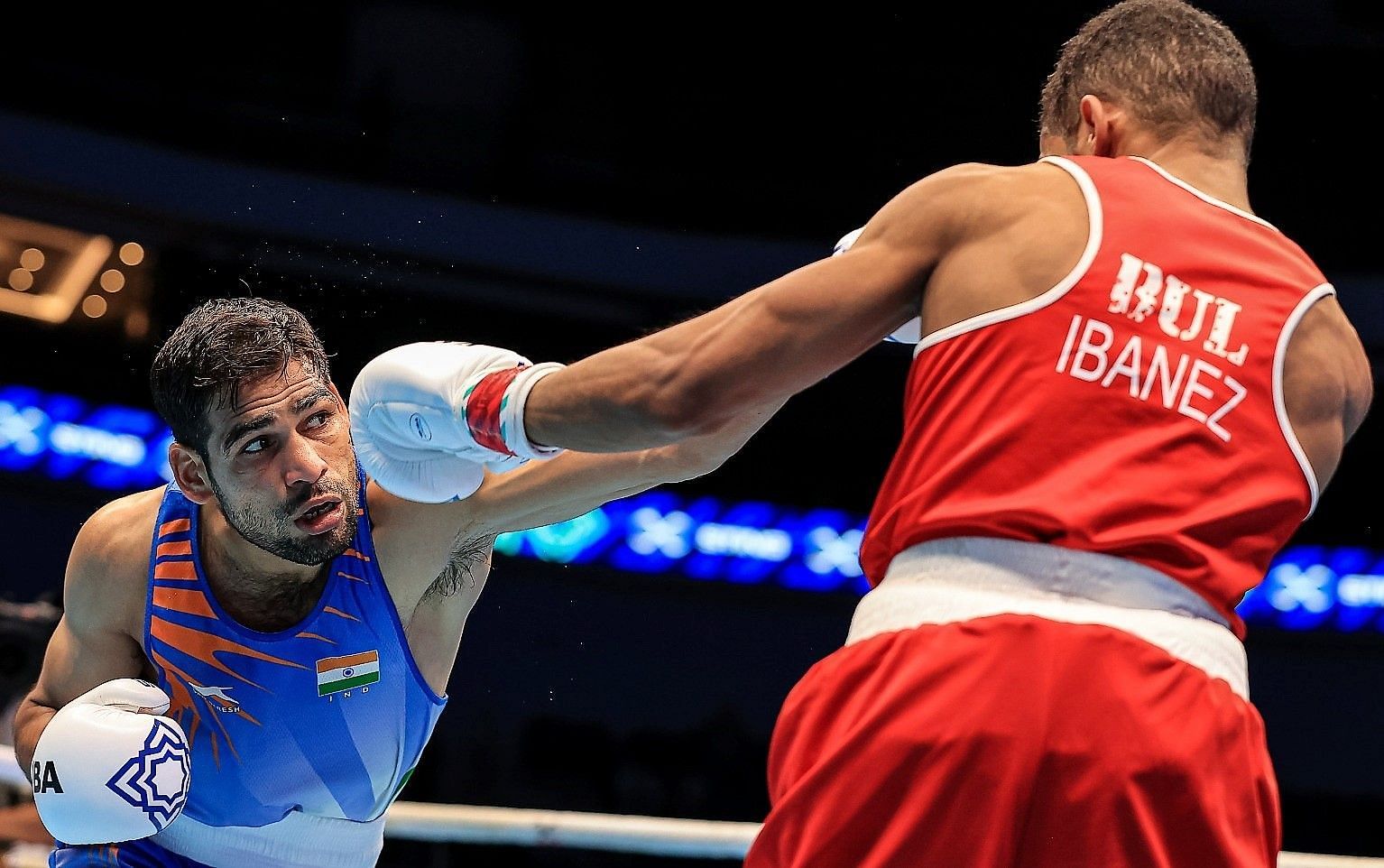 Mohammed Hussamuddin in action at the IBA Men World Boxing Championship in Tashkent on Wednesday. Photo credit: IBA