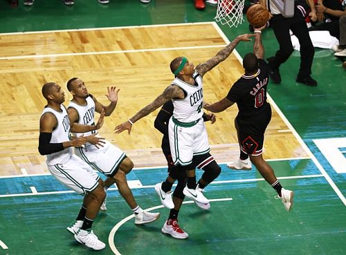 The Celtics trailed 0-2 in 2017, but managed to beat Jimmy Butler (Image via Getty Images)