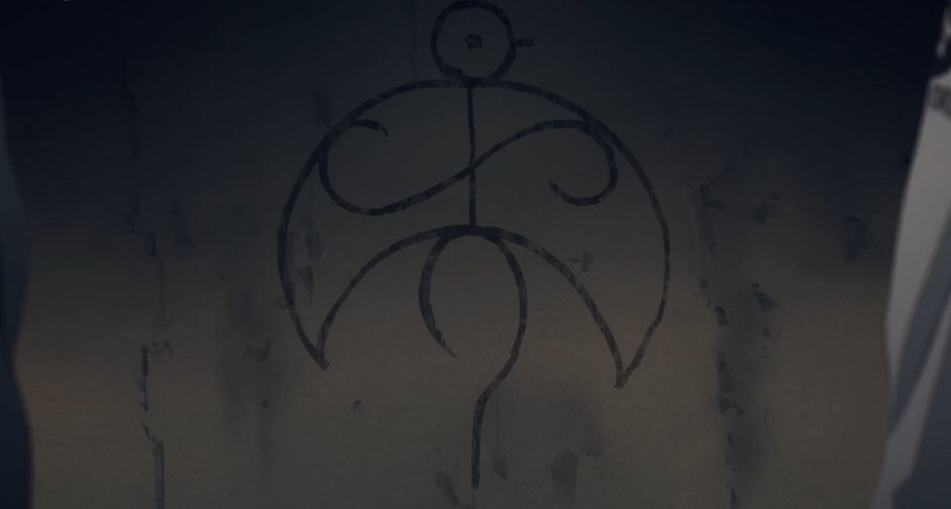 The graffiti that was seen in one of the Takahara Academy buildings which resembled Ashura (Image via Production I.G.)