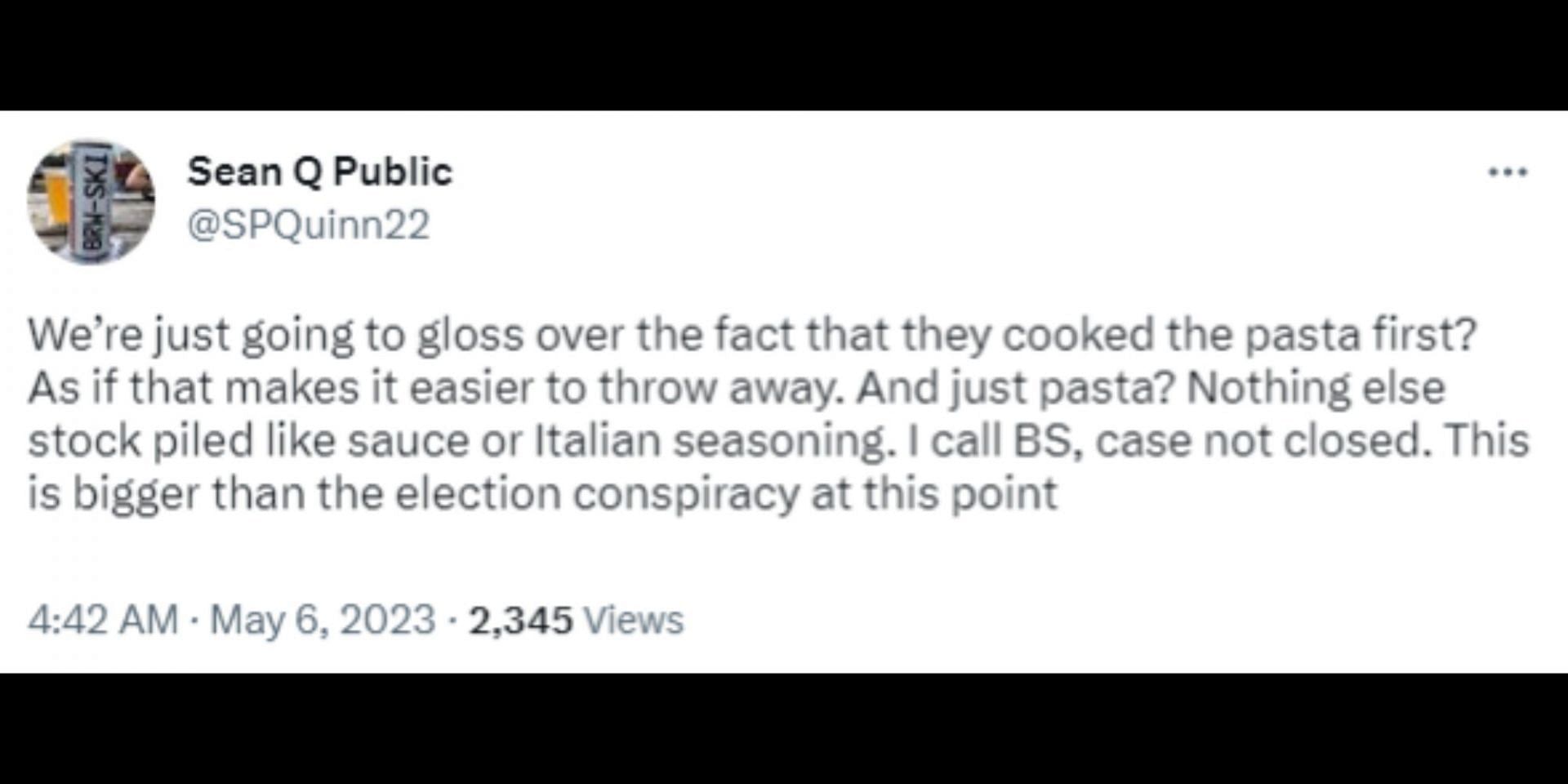 Netizens react to the New Jersey pasta mystery. (Image via Twitter/@)