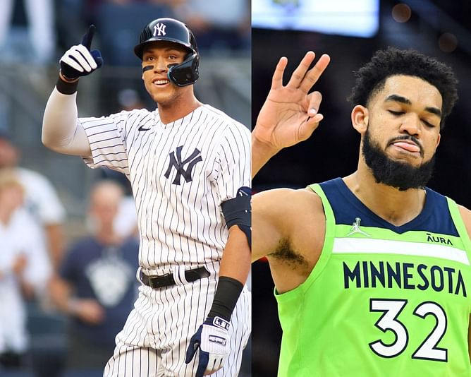 MLB Twitter astonished by Aaron Judge posing next to 7-foot NBA star during Yankees BP: "Just an enormous specimen"