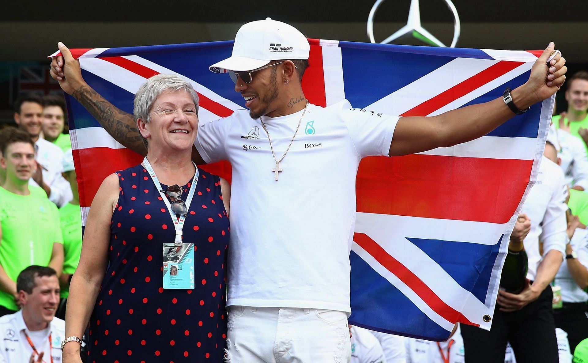 Lewis Hamilton with his biological mother, Carmen