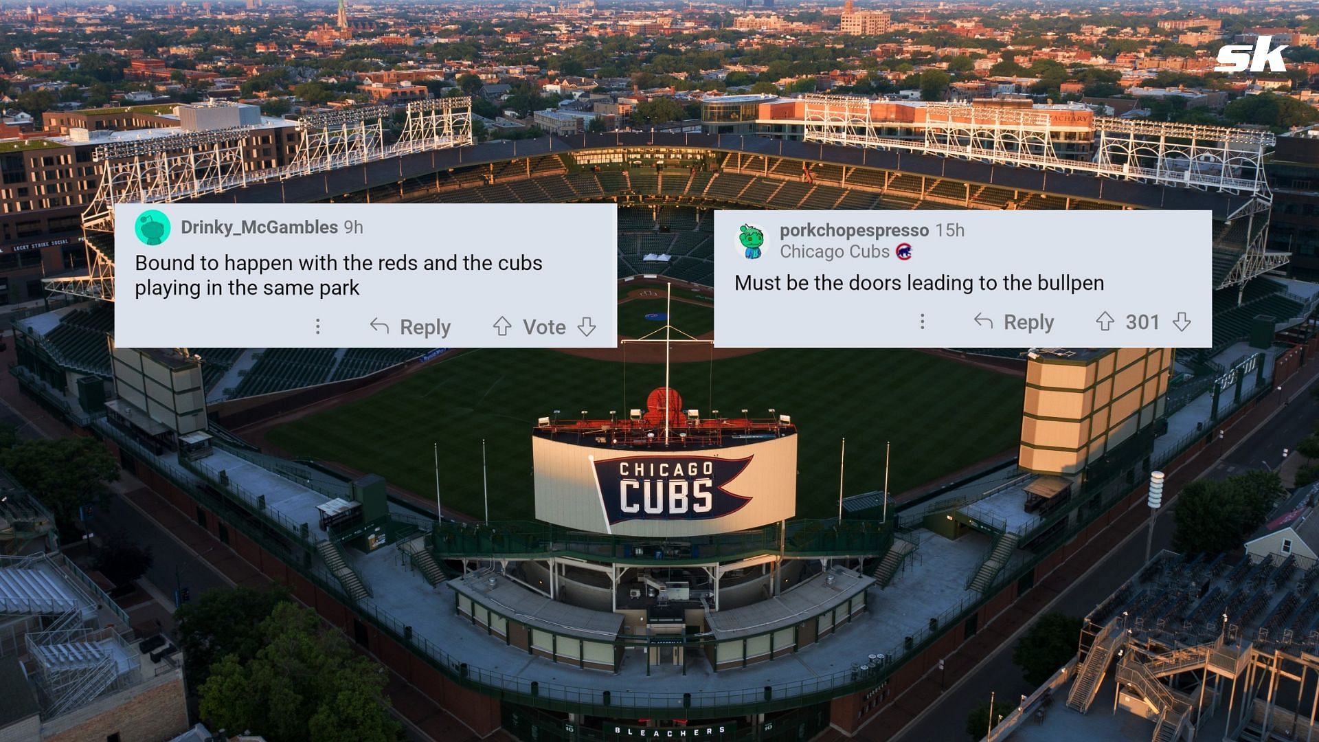 Download Chicago Cubs On City Buildings Wallpaper