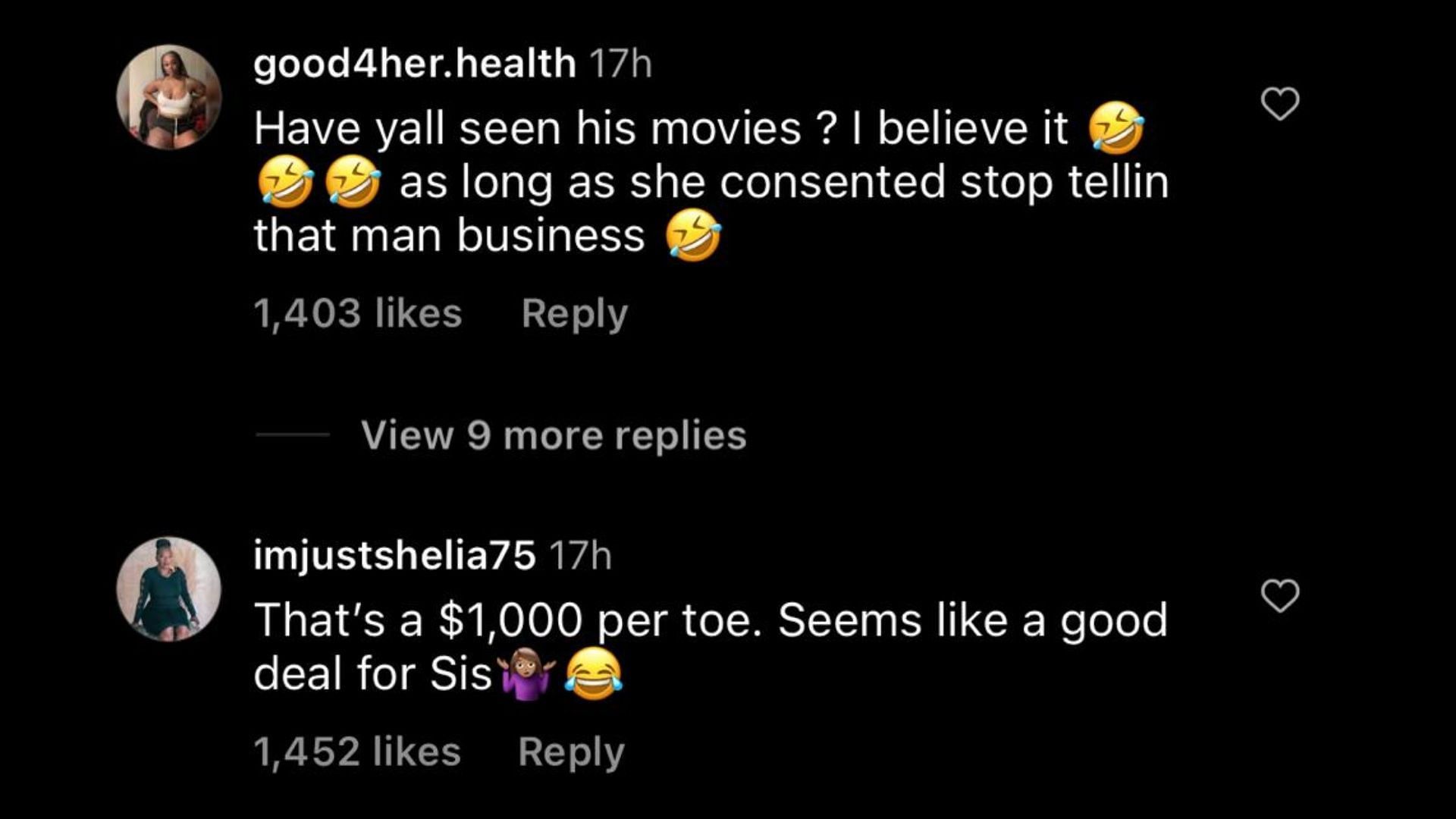 Screenshot of an internet user remarking on Tarantino&#039;s alleged foot fetish story. (Image via The Neighborhood Talk/Instagram)