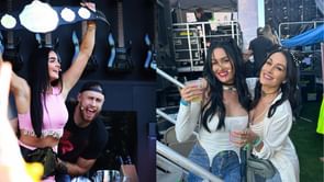 IN PHOTOS: NFL star George Kittle and wife Claire unite with former WWE Divas Nikki & Brie